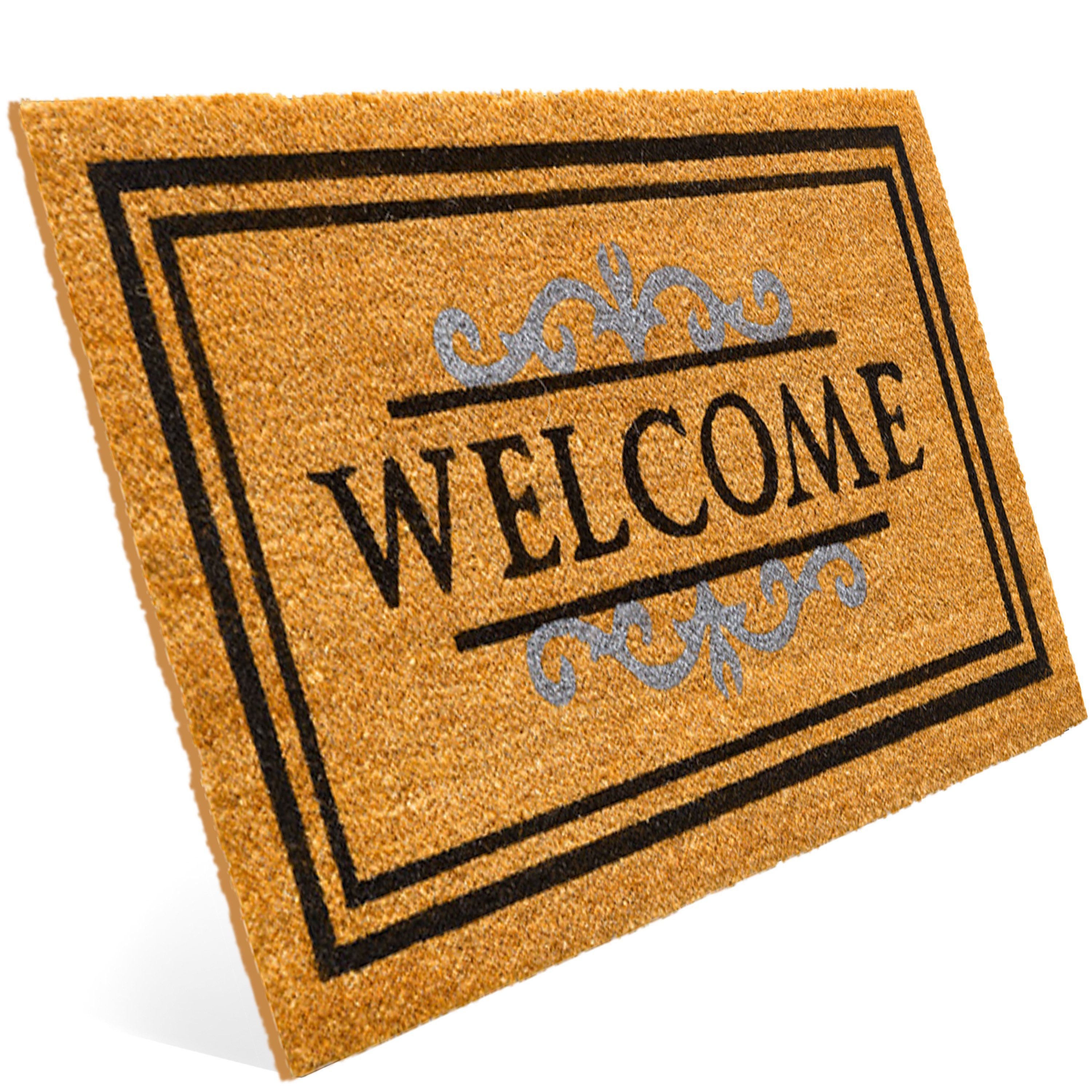 Entrando Fußmatte Kokos Fussmatte WELCOME, Rechteckig, Höhe: 15 mm, Robust, Rutschfest, Wetterfest, Antibakteriell, Antistatisch