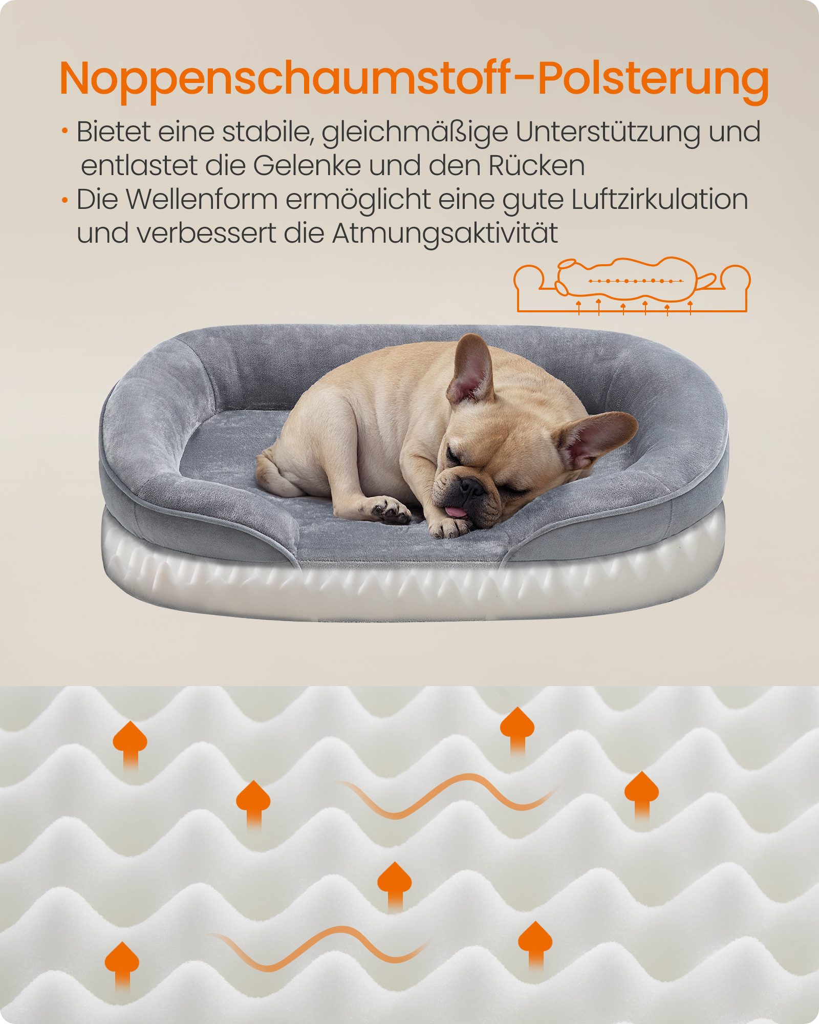 FEANDREA Tierbett Hundebett, Hundekissen, abnehmbar, 76 x 51 x 18 cm, orthopädisch, wasserdichte, für mittelgroße Hunde