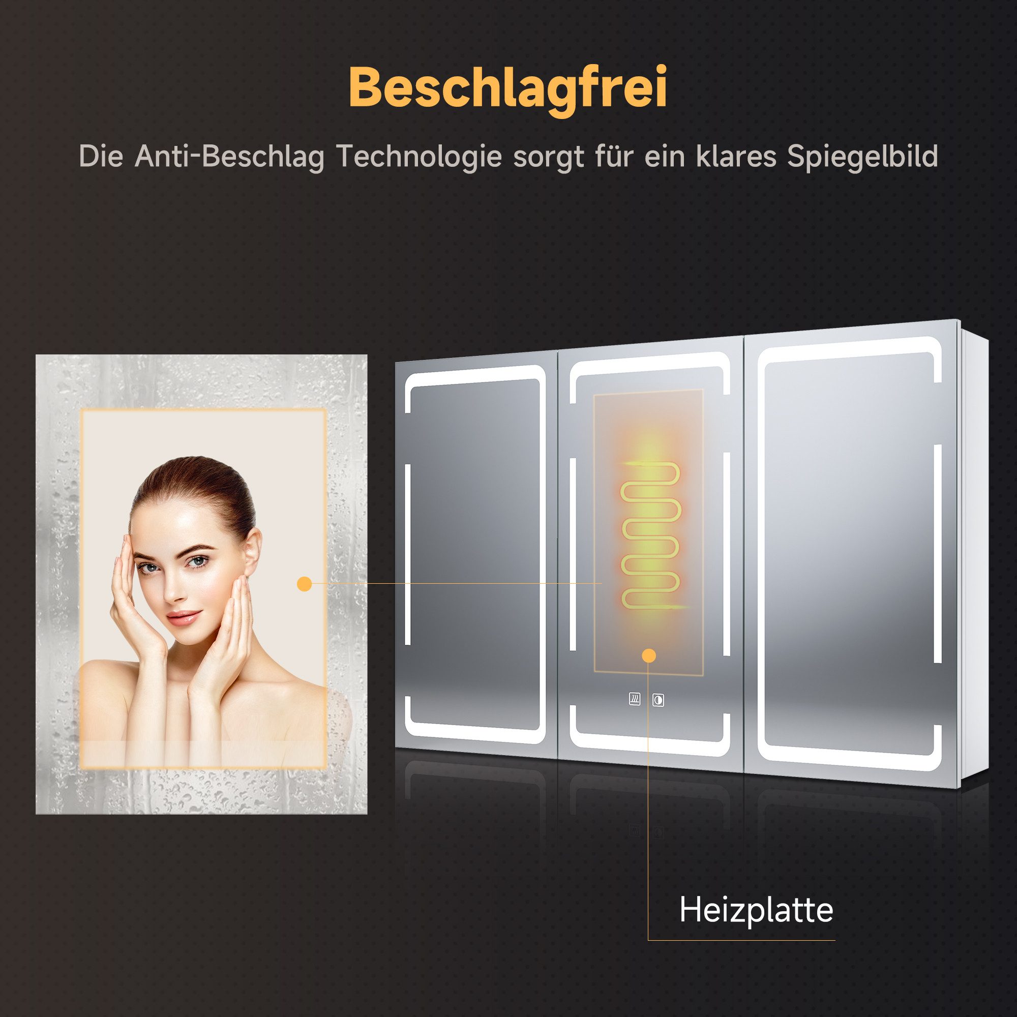 SONNI Spiegelschrank Dreitüriger Badspiegelschrank,Verstellbare Schotten 90x60cm – Bild 5 von 5