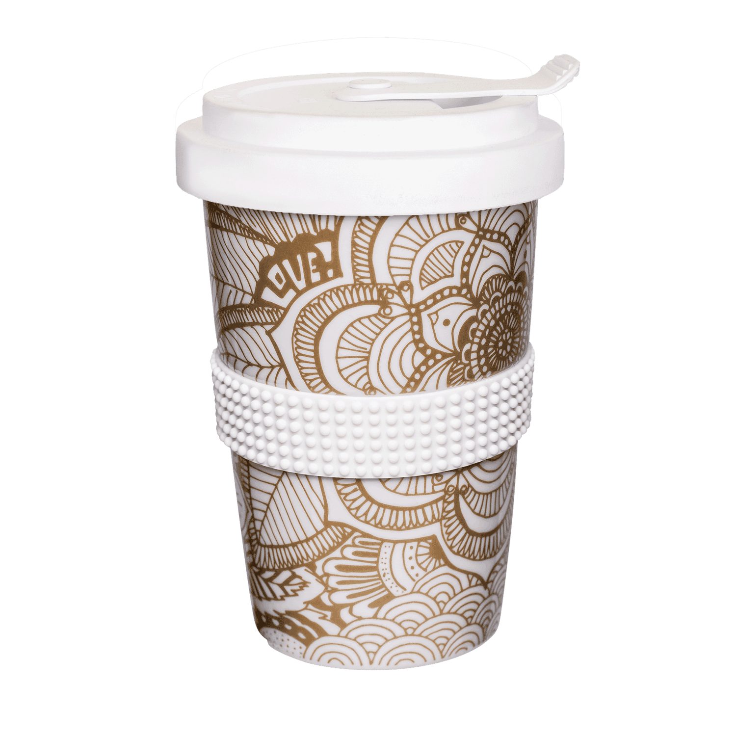 Mahlwerck Manufaktur Coffee-to-go-Becher Boho Mandala Becher + Deckel, Porzellan, 400 ml, auslaufsicher, spülmaschinengeeignet, 100% klimaneutral Boho Gold