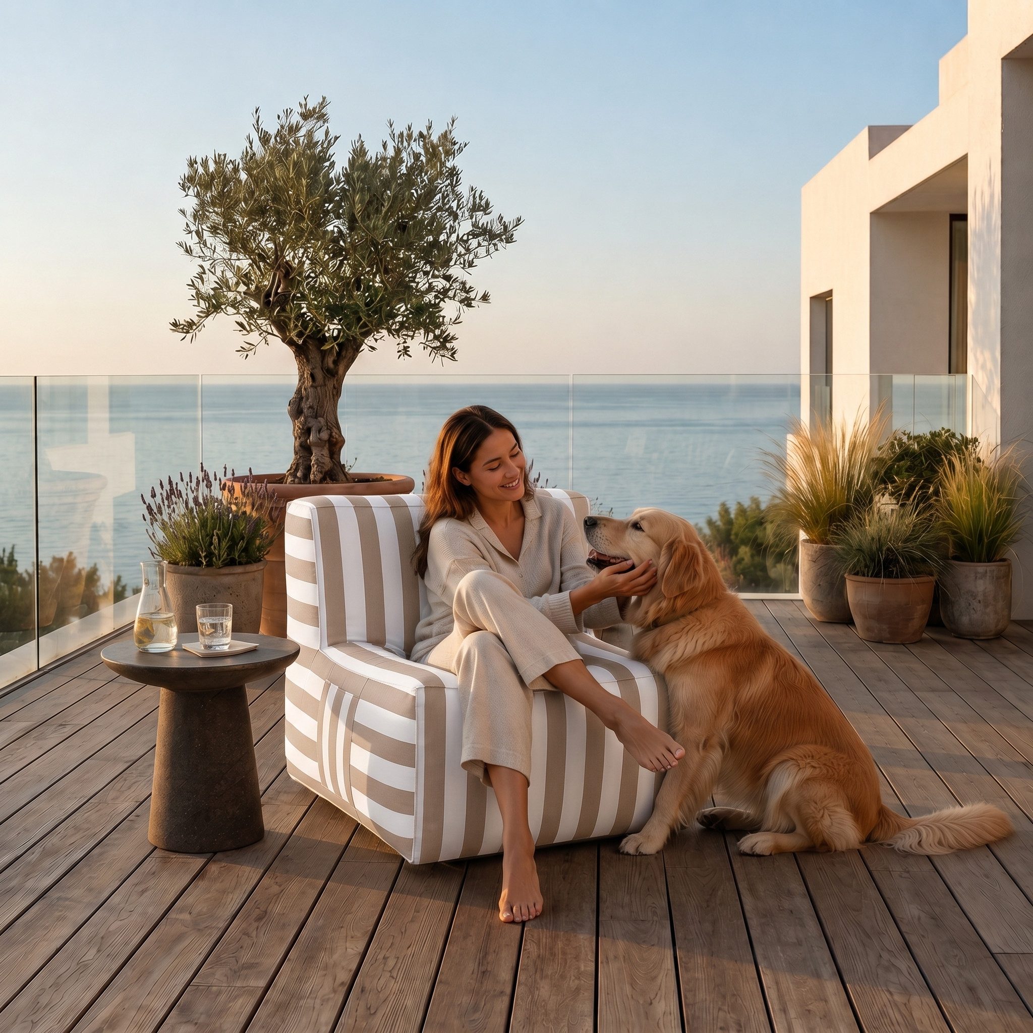 Muffo Sitzsack SOFT Outdoor Sitzsack Sessel gestreift, Loungesessel für Garten (Sitzsack), wasserabweisend, wetterbeständig, UV-beständig, Outdoor-geeignet