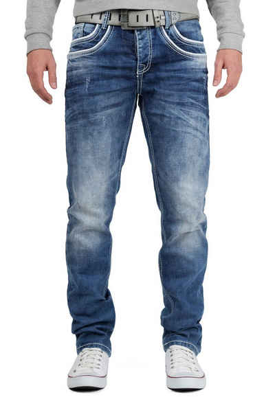 Cipo & Baxx 5-Pocket-Jeans »Herren Hose BA-C1127« Weiße Ziernaht und Stonewashed
