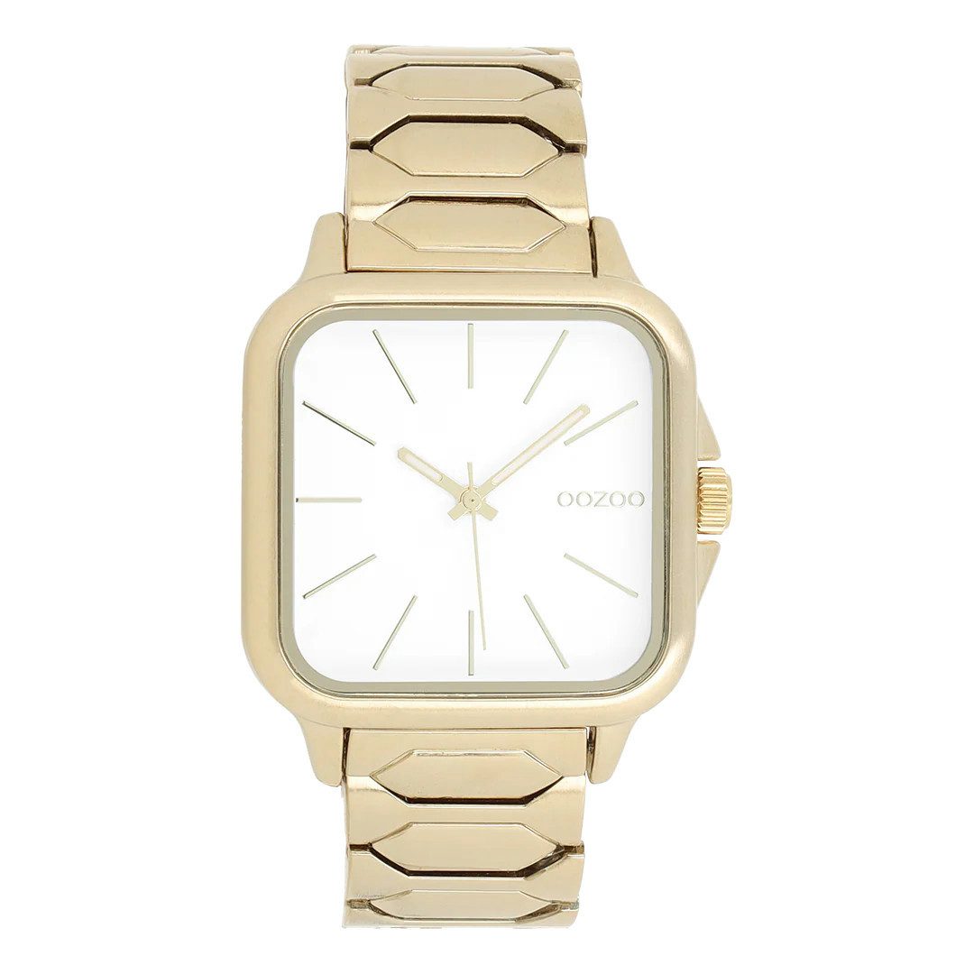 OOZOO Quarzuhr C11605 Armbanduhr – IP Gold – Weißes Zifferblatt – Edelstahlband, – Quadratisch 36 mm – Elegante Gold-Damenuhr
