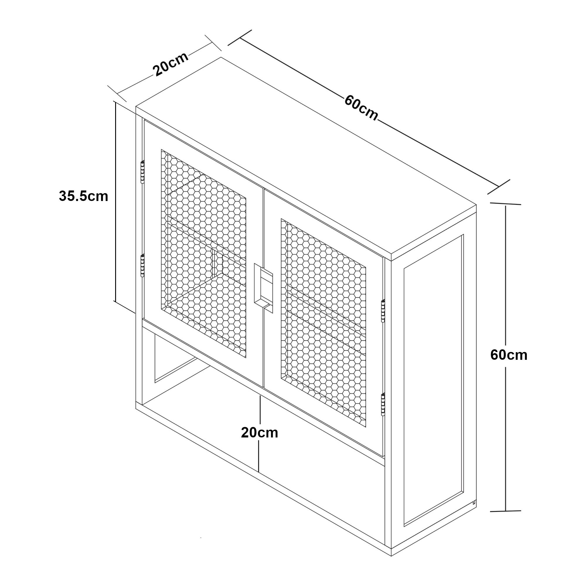 en.casa Hängeschrank »Tervola« mit 2 Türen 60x60x20 cm Schwarz / Bambus – Bild 4 von 5