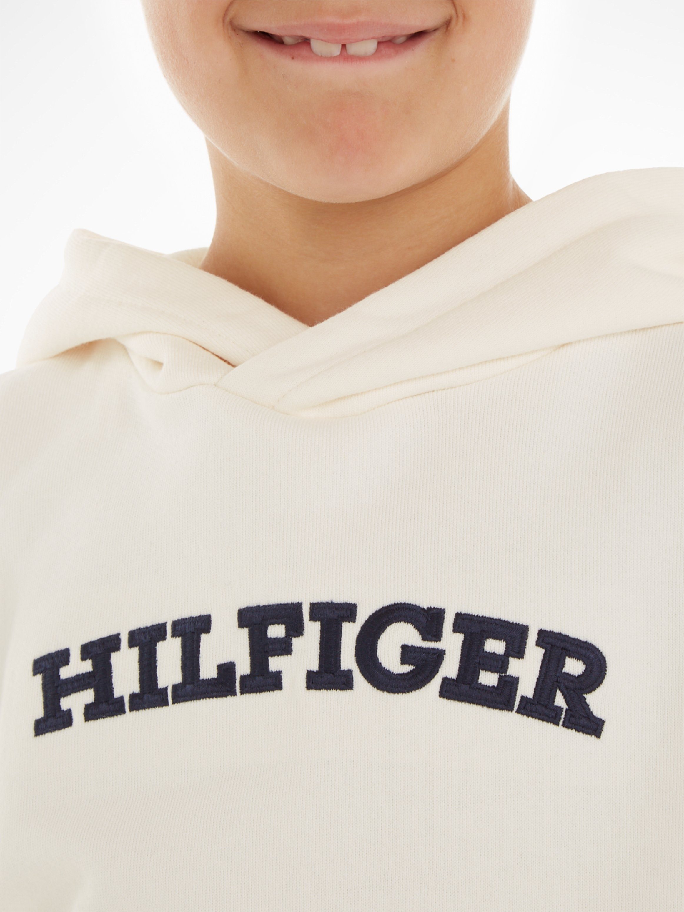 Tommy Kapuzensweatshirt Hilfiger HOODIE Ancient_White Hilfiger ARCHED mit Logo-Schriftzug HILFIGER