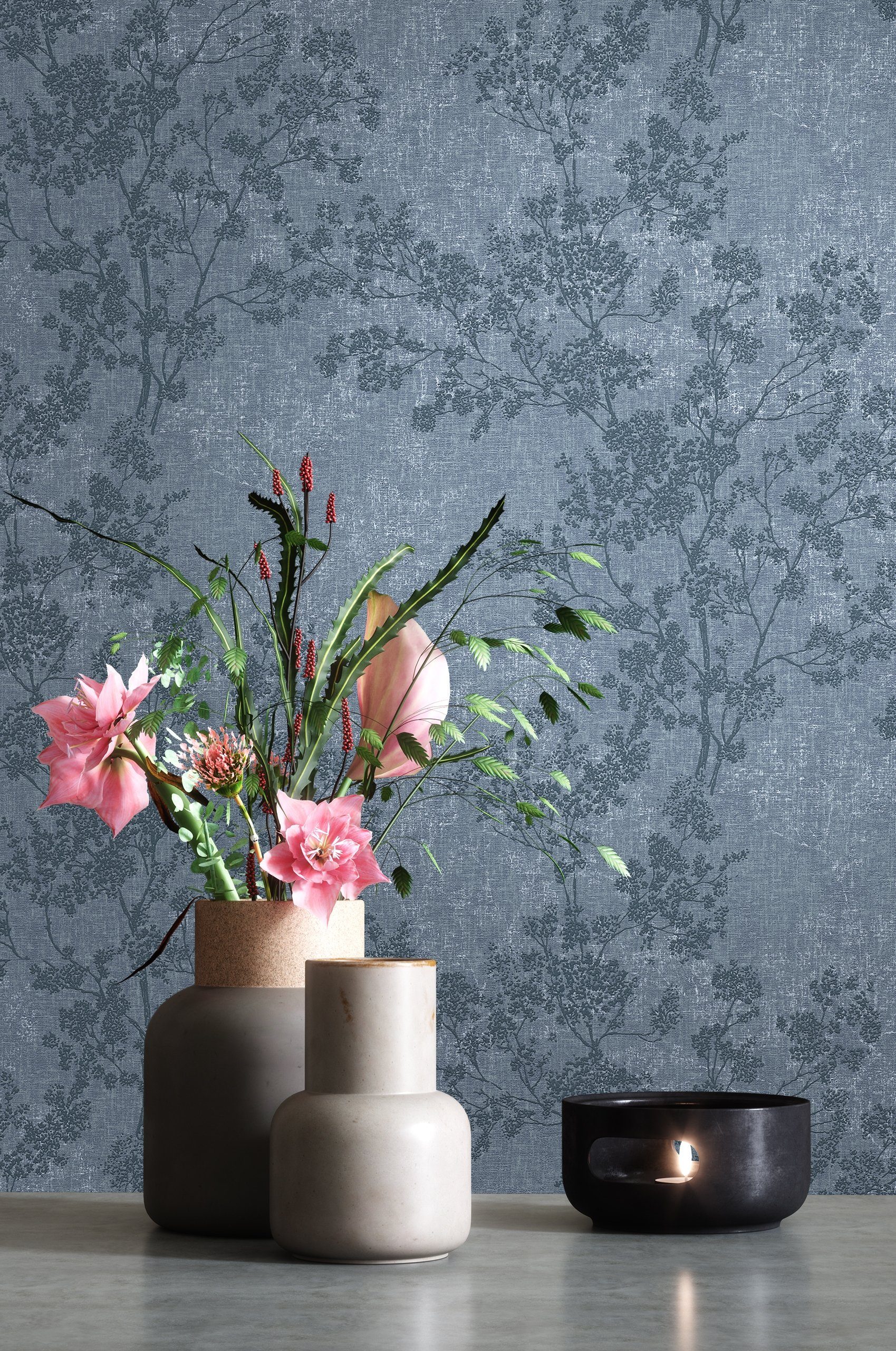 Newroom Vliestapete, Blau Tapete Blumen Floral günstig online kaufen