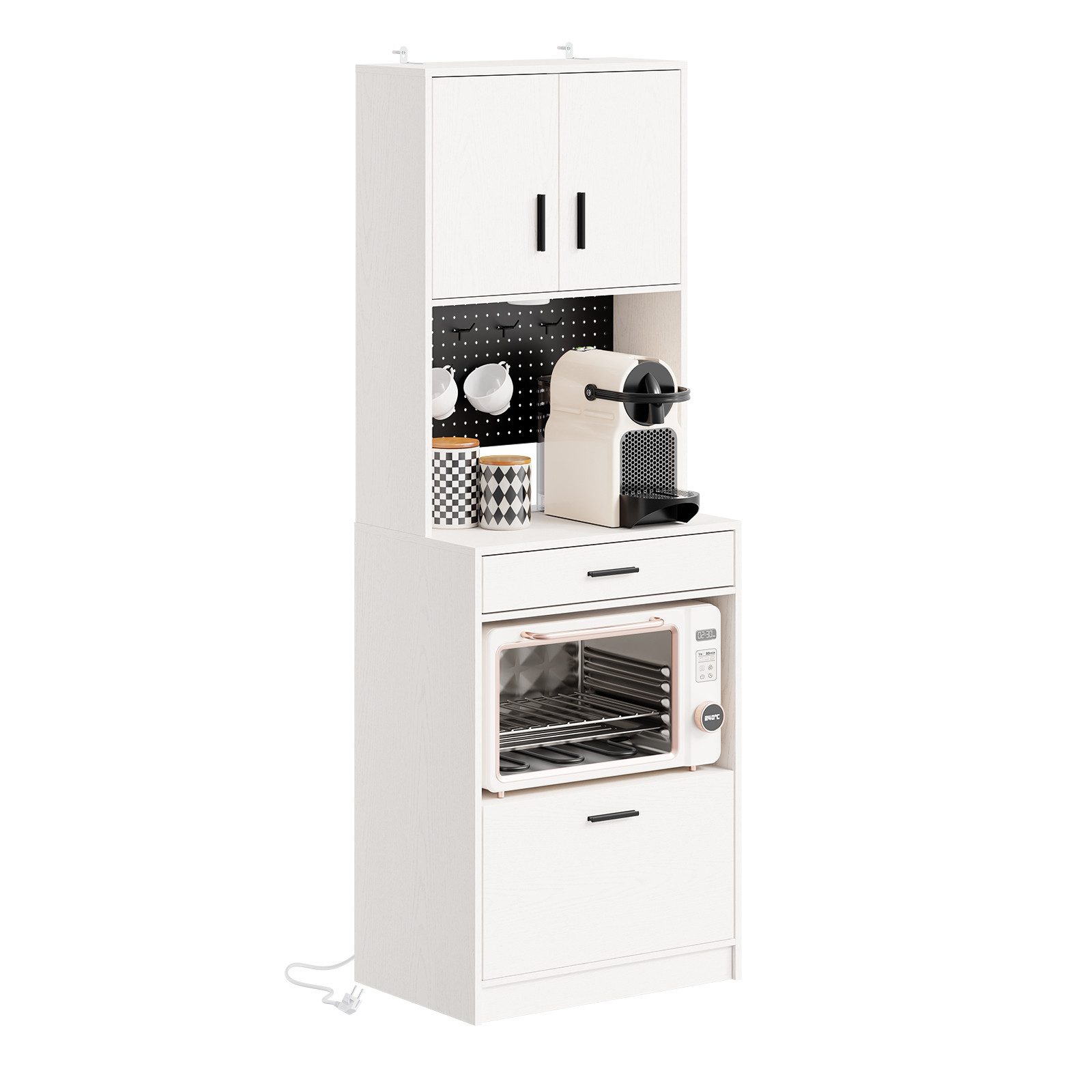SoBuy Sideboard FSB98-E, Küchenschrank mit Steckdose, Buffetschrank mit Sensorleuchte, Mikrowellenschrank mit 2 USB-Anschlüssen für Küche und Kaffeebar