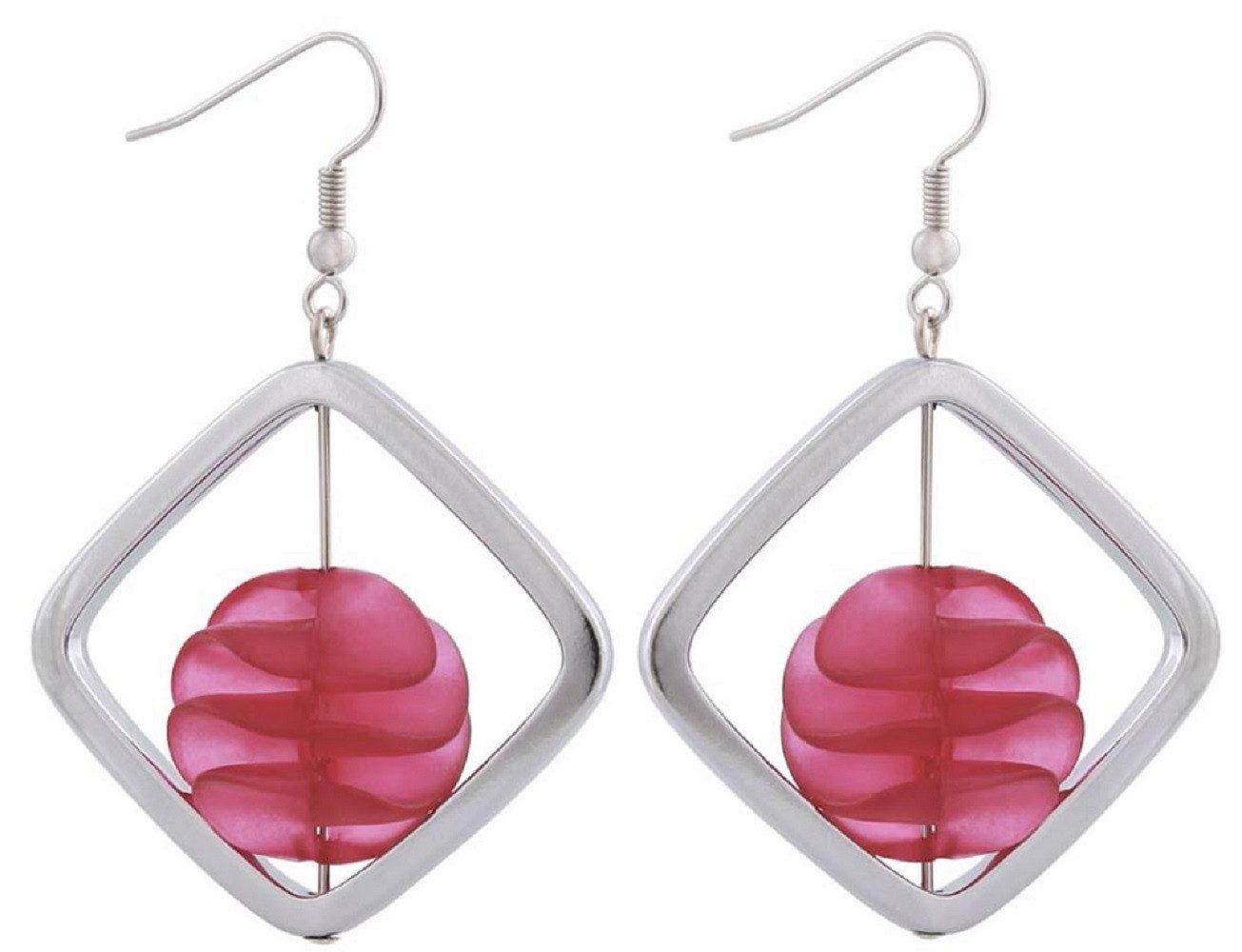 UNBESPIELT Paar Ohrhänger Ohrhaken Viereck silberfarben Spiralperle lila Kunststoff 58 x 39 mm Modeschmuck für Damen mehr