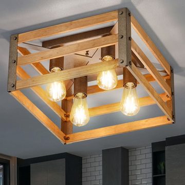 etc-shop Deckenleuchte, Leuchtmittel nicht inklusive, Deckenlampe Landhaus Holzleuchte Retro Lampenschirm