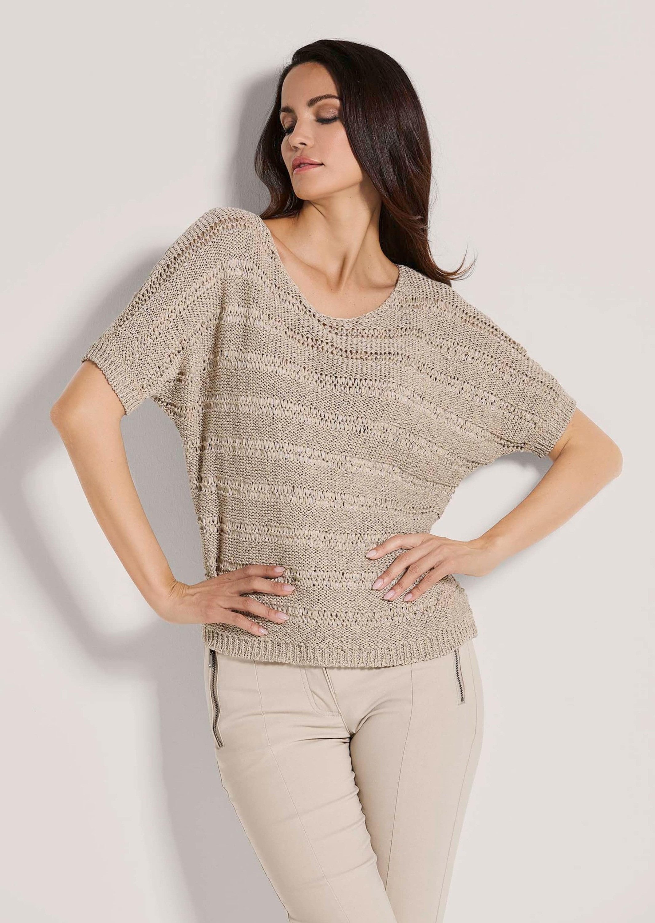 Strickpullover Bändchen-Pullover mit Glanz-Effekt