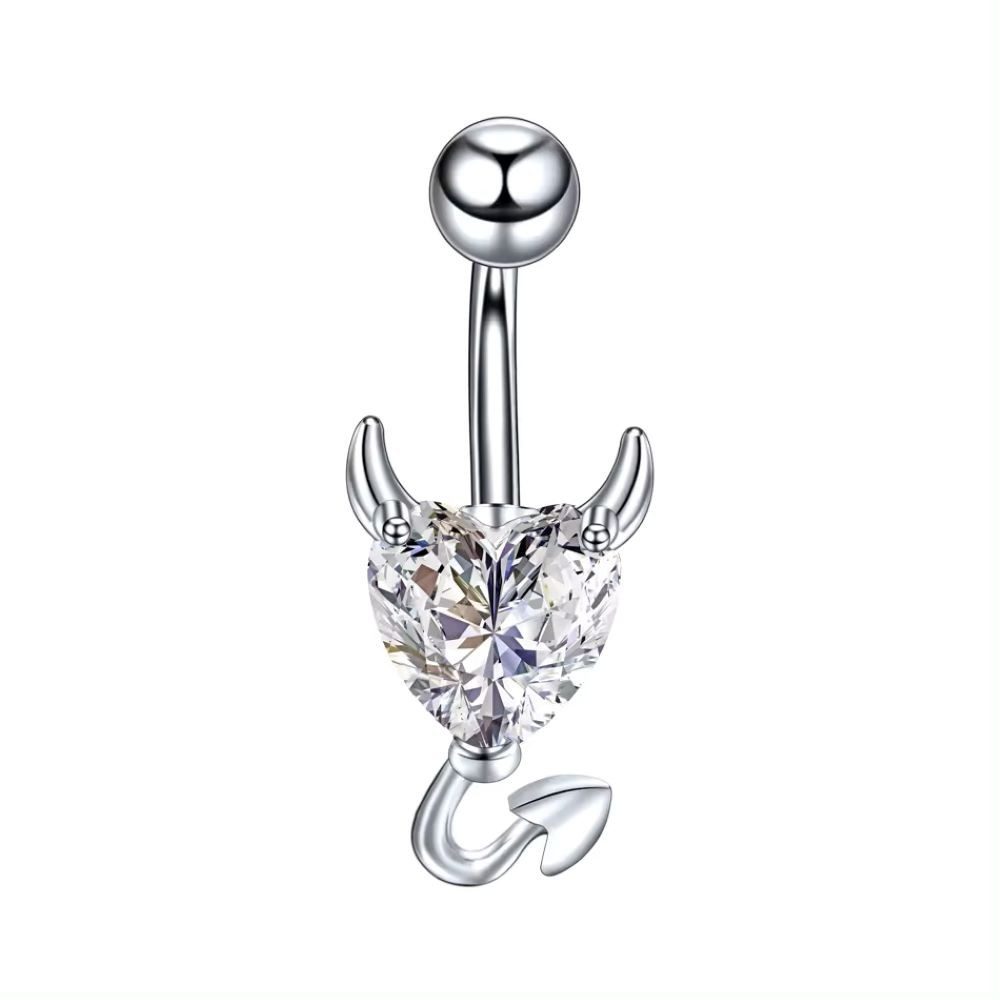 Paletti Bauchnabelpiercing Bauchnabelpiercing Devil Heart transparenten Kristallstein Herz-Motiv