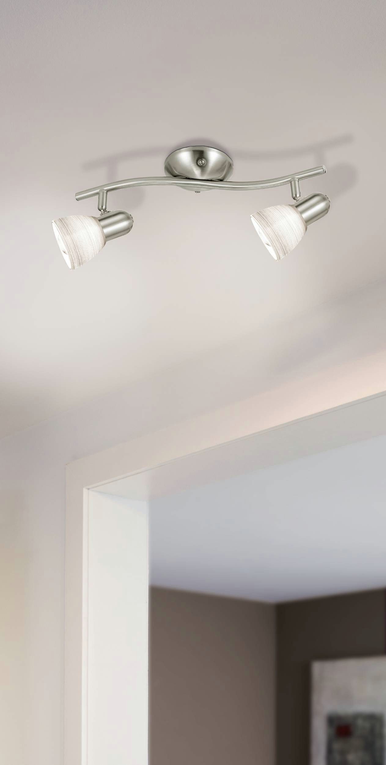 EGLO Deckenleuchte Dakar 1 Deckenlampe, Deckenspot aus Stahl und Glas, E14, Deckenleuchte, ohne Leuchtmittel, Spot - L37 x B10 cm - nickel-matt - 2X40W exkl.
