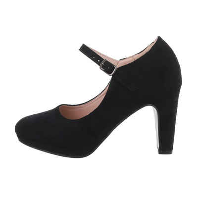 Ital-Design Damen Abendschuhe Elegant Schnürpumps Blockabsatz High Heel Pumps in Schwarz