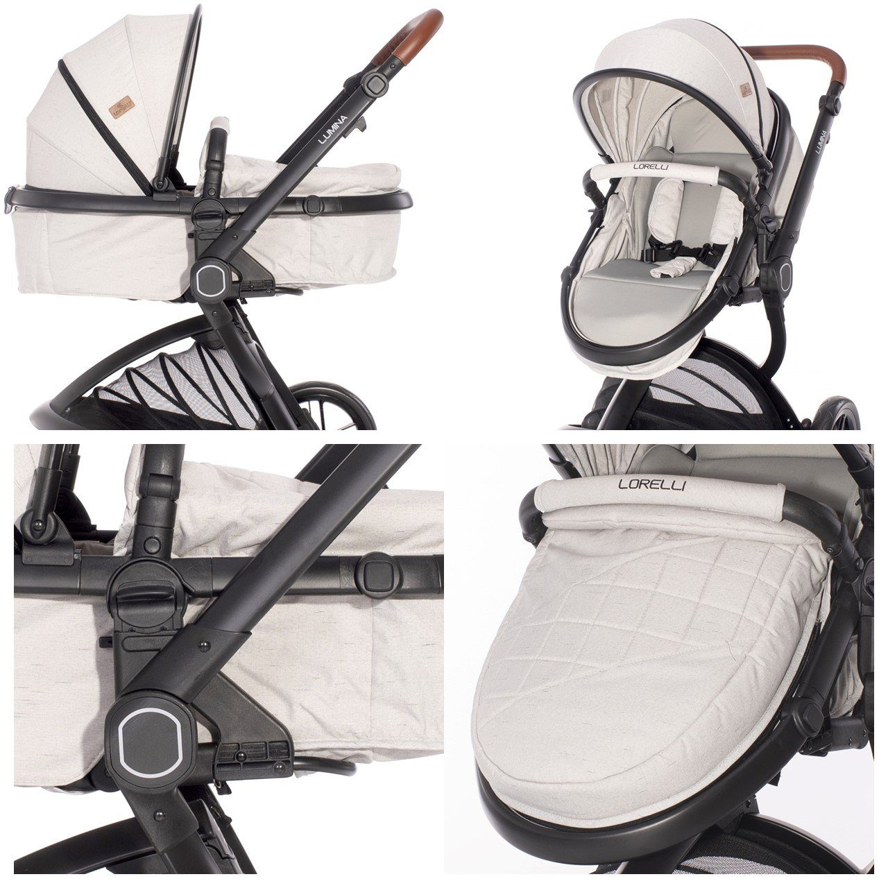 Lumina in drehbar Kombikinderwagen einem Sportsitz 1, in beige 2 Kombi-Kinderwagen Babywanne Lorelli