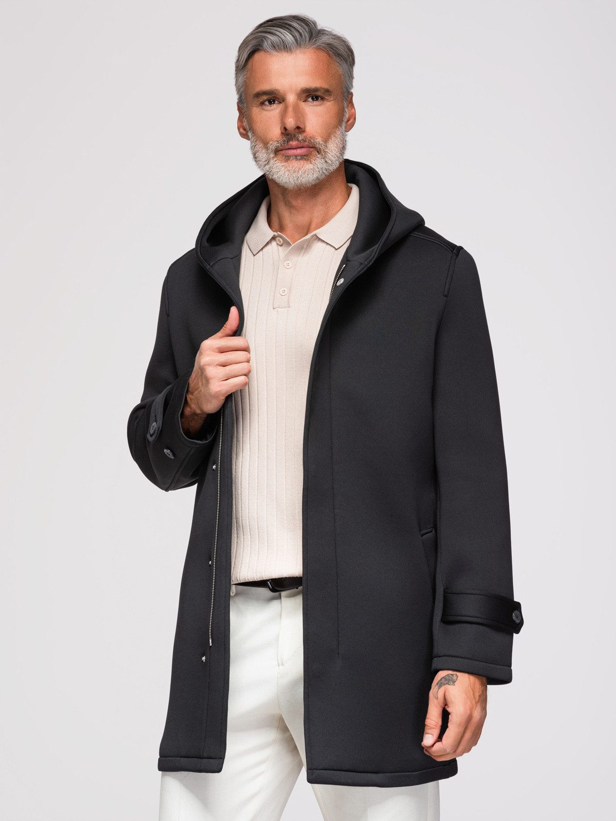 OMBRE Wintermantel Herren Wintermantel mit Kapuze und regulärer Passform Schwarz M (kein Set, 1-tlg)