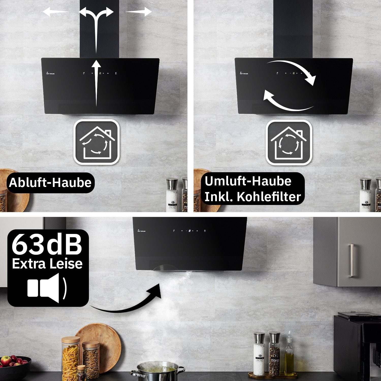 KKT KOLBE Wandhaube Dunstabzugshaube 60cm BASE6004S Abzugshaube / Abluft / 60cm / Umluft / Schwarz / Gestensteuerung / LED – Bild 5 von 5