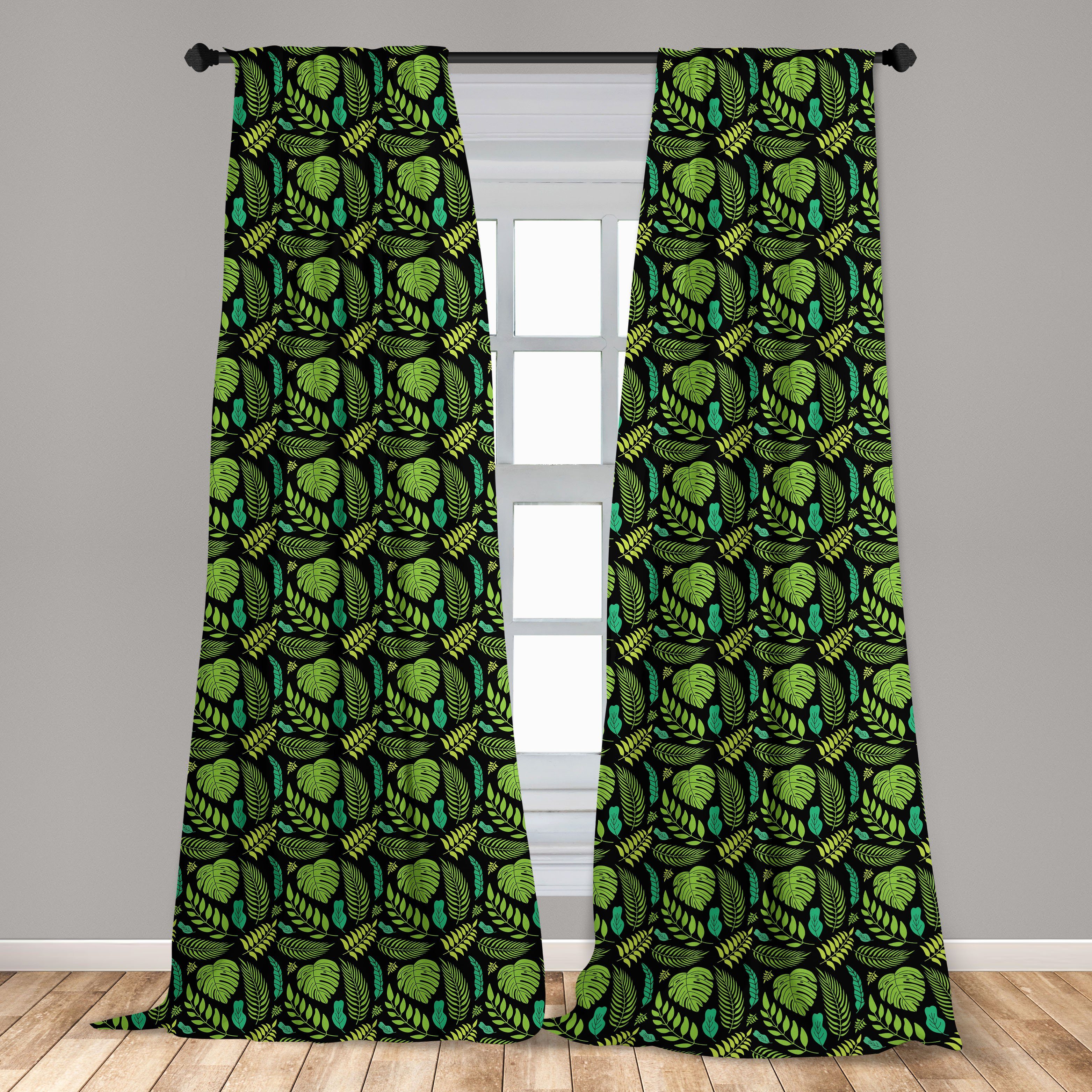 Gardine Vorhang für Wohnzimmer Microfaser, Blätter Exotisch tropische Dekor, Abakuhaus, Schlafzimmer