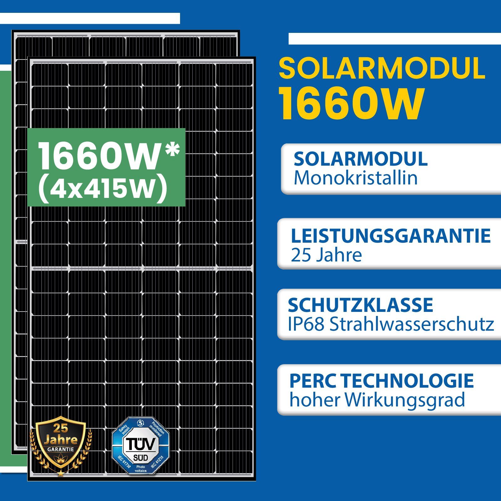 EPP.Solar Solaranlage 1660W Photovoltaik Balkonkraftwerk (Die Wechselrichter, HMS-1600-4T WLAN Module) Haus, Frame Freigabe Monokristalline, Solarmodule, für Verbindung (Hoymiles Antireflexbeschichtung, & drosselbar Black der Wasserdichtigkeitsklasse, 4 Play) (4x415W) Balkon-Solaranlage für steckerfertig Plug Ihr