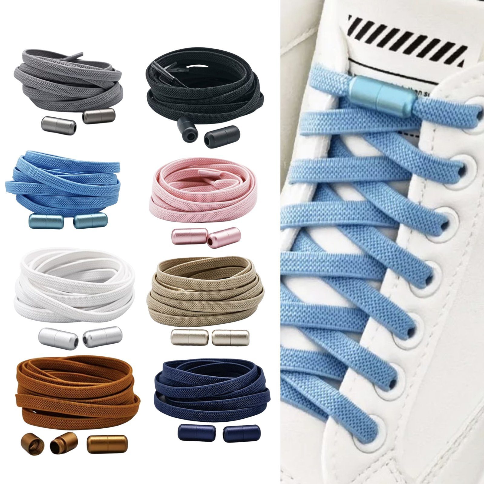 Olotos Schnürsenkel ohne Binden elastische Schuhbänder mit Schnellverschluss Metallkapsel, für Sneaker, Laufschuhe, Sporschuhe