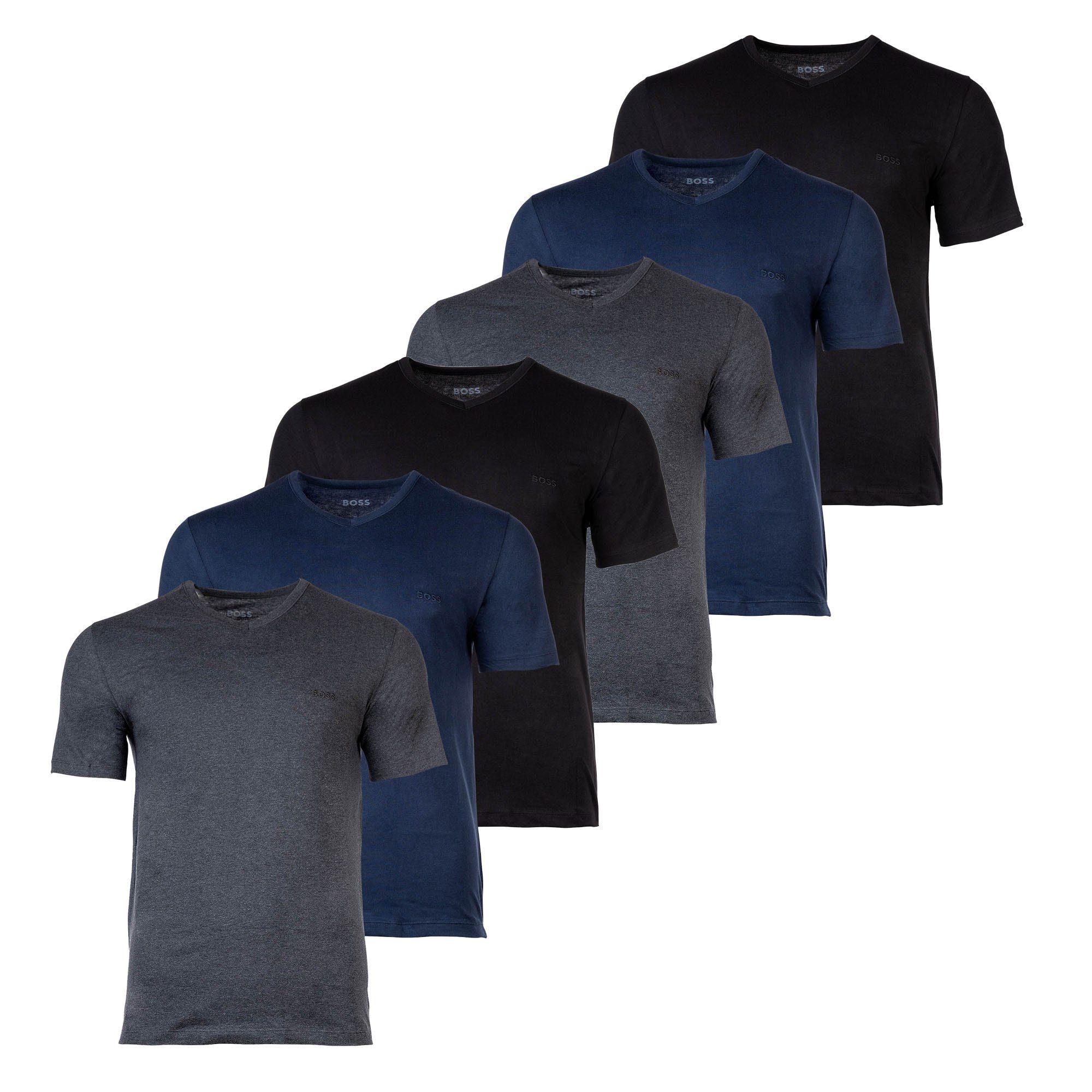 Blau/Grau/Schwarz BOSS Boxershorts, 6P Boxer Herren Briefs T-Shirt Pack 6er -