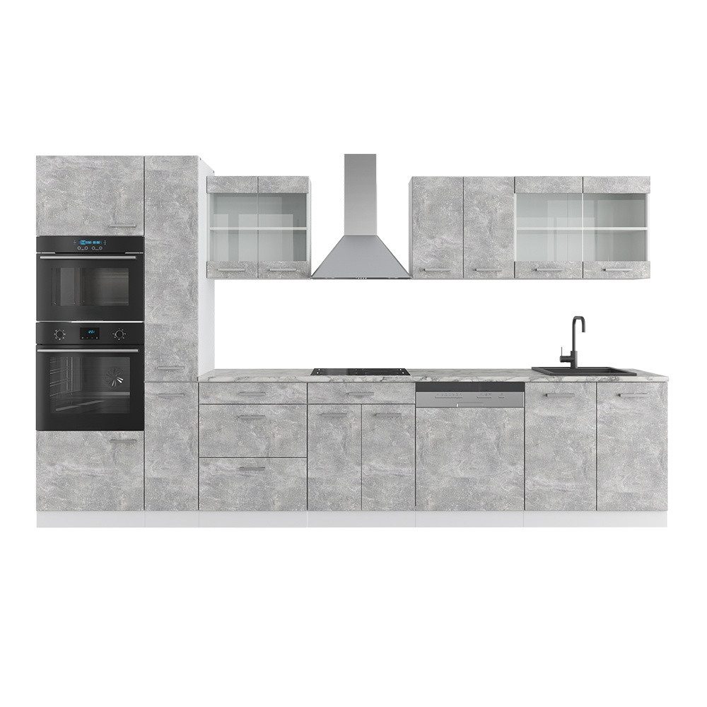 Vicco Küchenzeile R-Line, Beton/Weiß, AP Marmorn