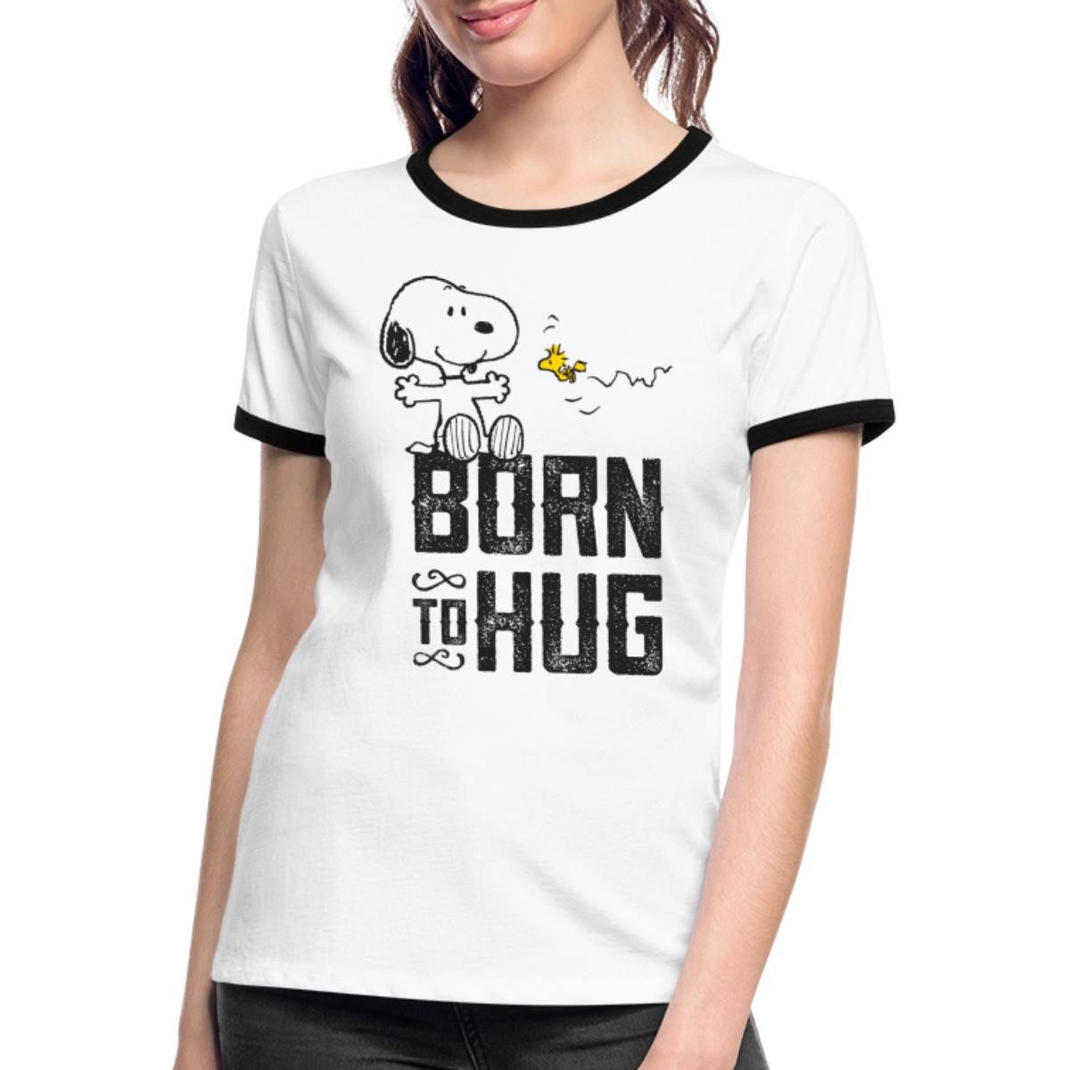 Spreadshirt T-Shirt Peanuts Snoopy Born To Hug Woodstock Frauen Kontrast T-Shirt (1-tlg)