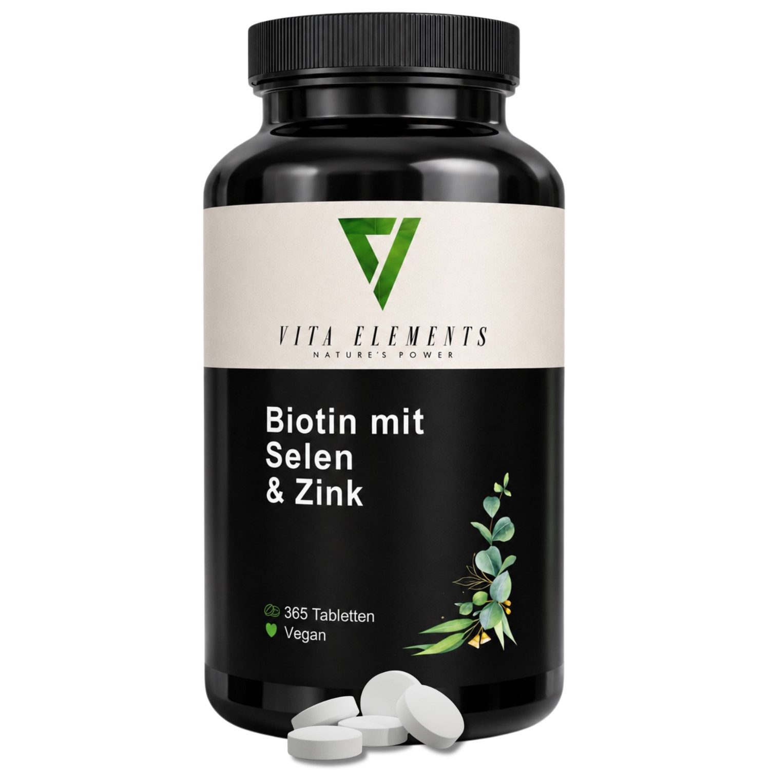 Vita Elements Biotin mit Selen & Zink - 1000µg Biotin, 365 Tabletten, 1 er Packung à 365 St., Vegan, Gentechnikfrei, Hochdosiert und Laborgeprüft in Deutschland