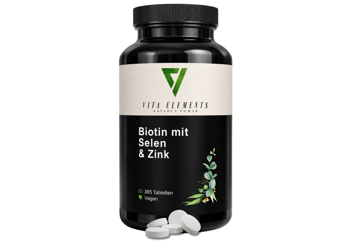 Vita Elements Biotin mit Selen & Zink - 1000µg Biotin, 365 Tabletten, 1 er Packung à 365 St., Vegan, Gentechnikfrei, Hochdosiert und Laborgeprüft in Deutschland