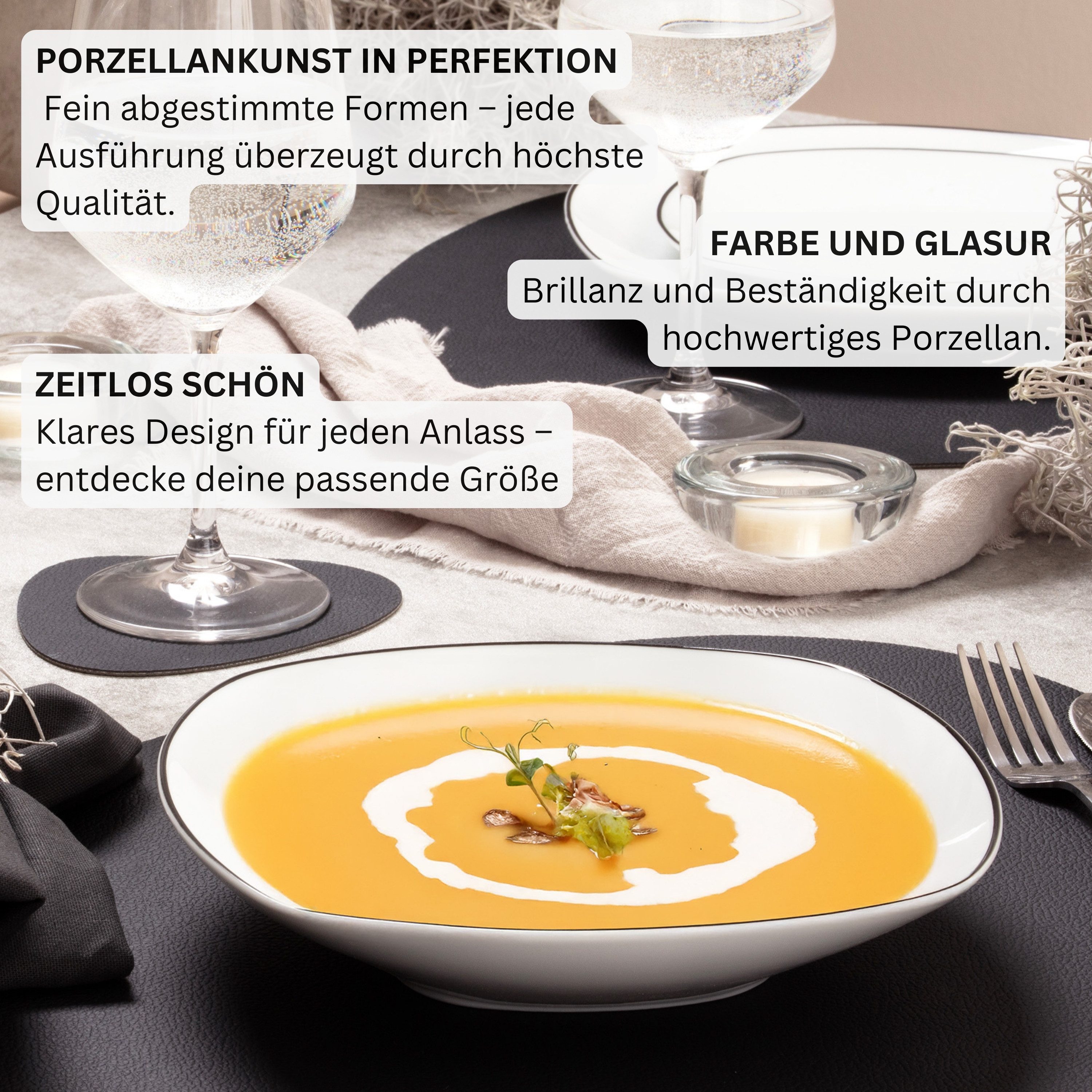 SÄNGER Tafelservice Bilgola Black Rim (36-tlg), 12 Personen, Porzellan, Weiß mit schwarzen Akzenten, spülmaschinenfest, Premium Collection – Bild 5 von 5