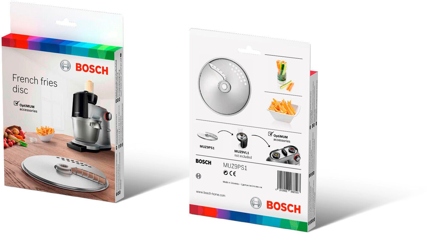 BOSCH Schneideaufsatz MUZ9PS1 Pommes-Frites-Scheibe, Zubehör für OptiMUM (MUM9) Durchlaufschnitzler, für die einfache und schnelle Zubereitung von Pommes frites – Bild 4 von 5