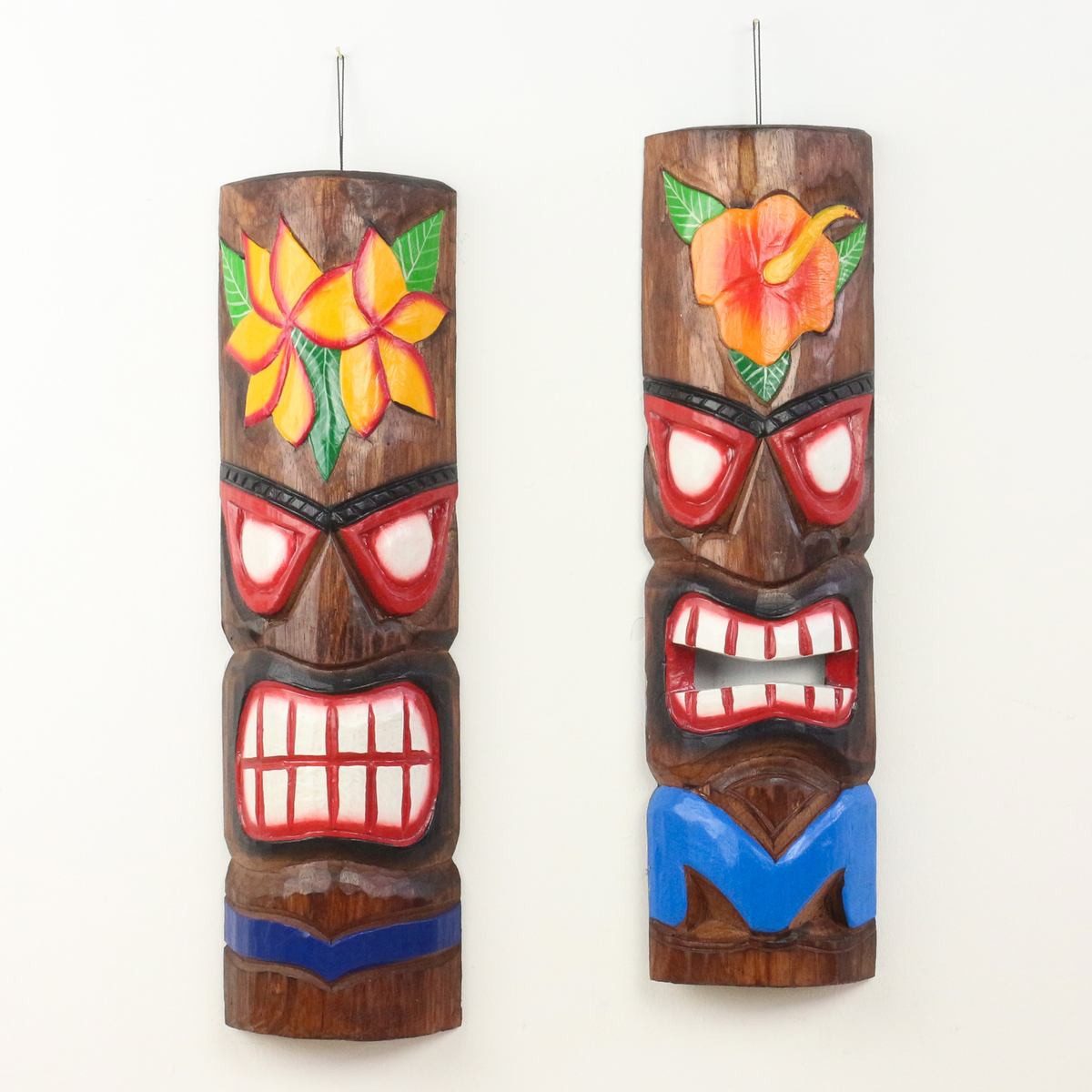 Oriental Galerie Dekofigur 2er Deko Masken Set aus Holz Tiki 50 cm (1 St), Holz Tiki Bar zum aufhängen