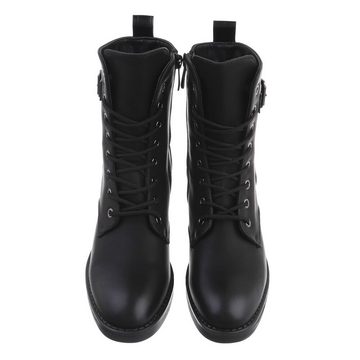 Ital-Design Damen Schnürschuhe Freizeit Schnürstiefelette Blockabsatz Schnürstiefeletten in Schwarz