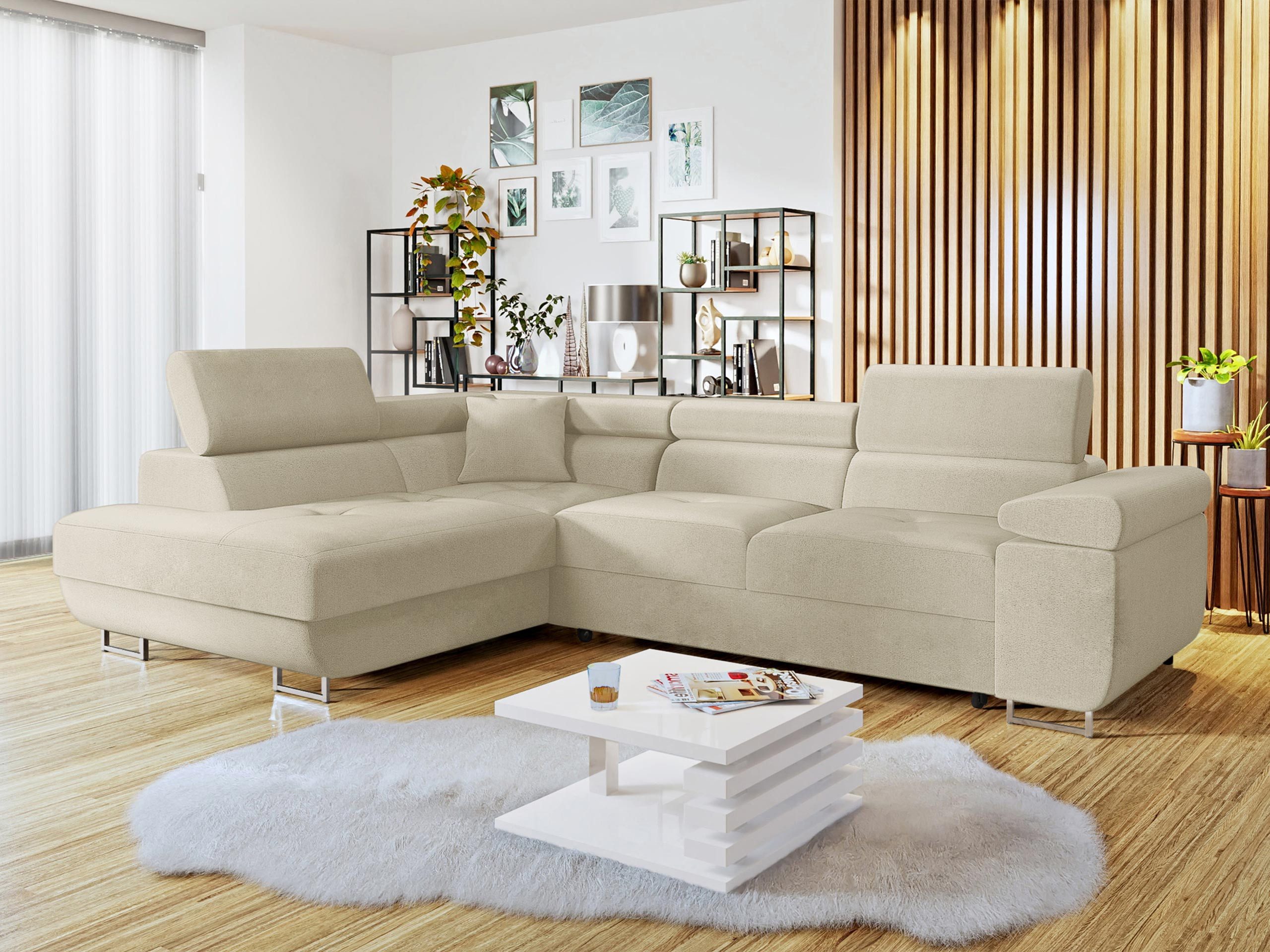 MIRJAN24 Ecksofa Torezio, mit Bettkasten und Schlaffunktion, Einstellbare Kopfstützen, 274x203x70-90 cm
