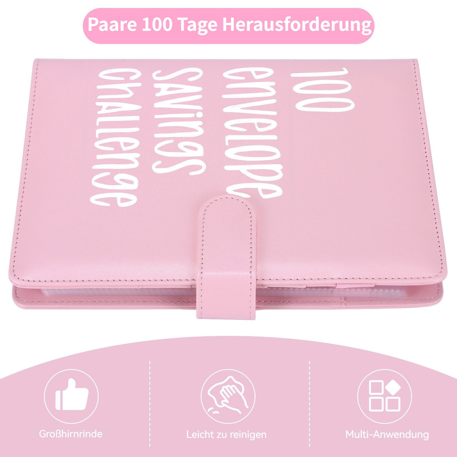 BlingBin Ringbuchmappe A5 Haushaltsplaner Mit Umschlägen, Budget Binder (1er Set, 1-St., mit Bargeldumschläge und 100-Tage-Challenge-Karte), Sparbuch Binder Easy Money Budgeting, Cash Binder mit Umschlag