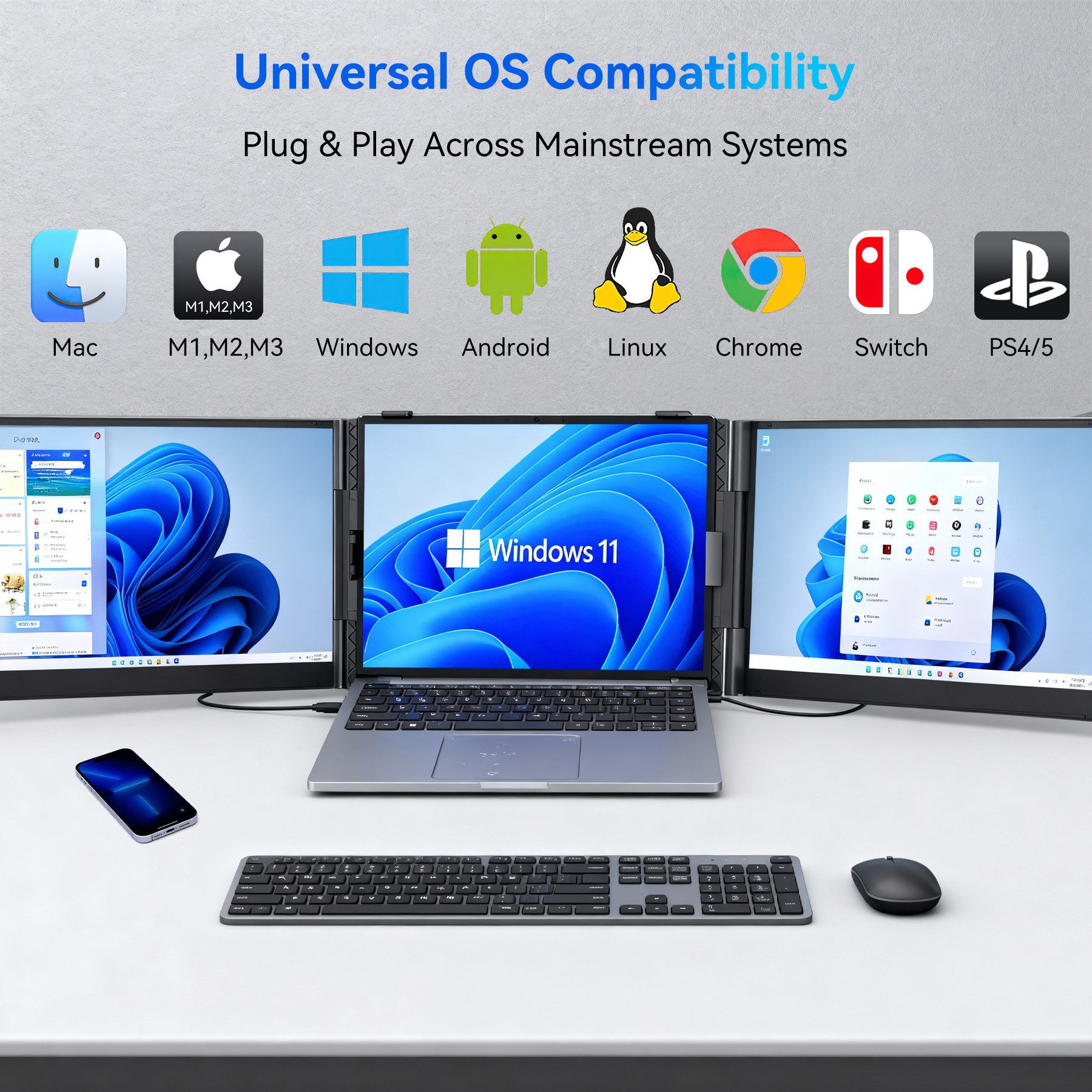 blackview 14"/15,6" FHD Gaming Monitor D6/D8, Dual-Screen IPS, Tragbarer Monitor Portabler Monitor (35 cm/15.6 ", 1920x1080 px, Full HD, 60 Hz, IPS, 180° Gaming Monitor, 13,3-17,3" - Windows/Mac/Android/Chrome)