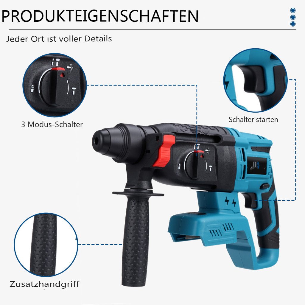 Insma Elektrowerkzeug-Set 4 IN 1 Multi Werkzeugsatz, 4-tlg., Schlagschrauber, Winkelschleifer, Bohrhammer & Bohrmaschine, Bürstenlosen Motoren, inkl. 2 Akkus und Koffer