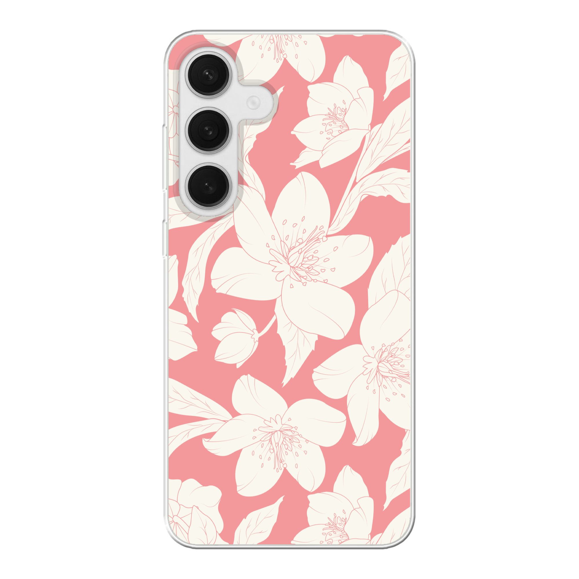 Handyhülle für Samsung Galaxy S25 Plus Blumen - Muster - Rosa - Weiß