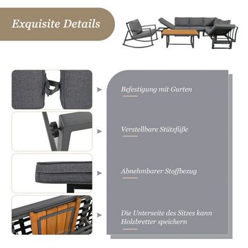 Flieks Gartenlounge-Set, (4-tlg), Multi-kombinierbar Gartenmöbel 3-Sitzer Sofa*2+Tisch*1+Schaukelstuhl*1