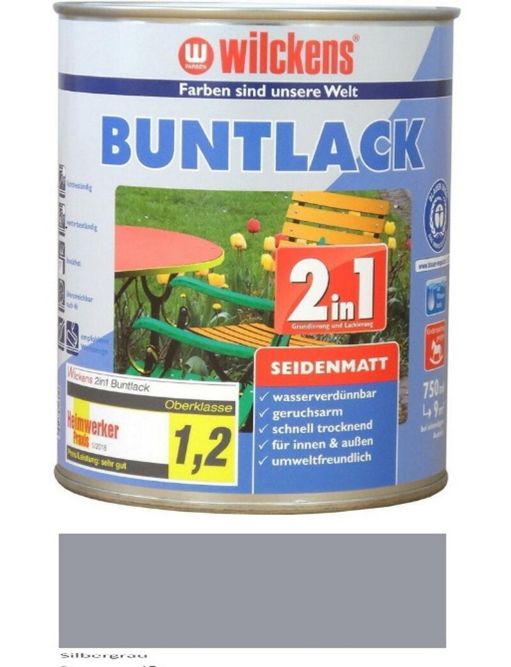 Wilckens Farben Lack 2in1 Buntlack 750 ml Seidenmatt Silbergrau