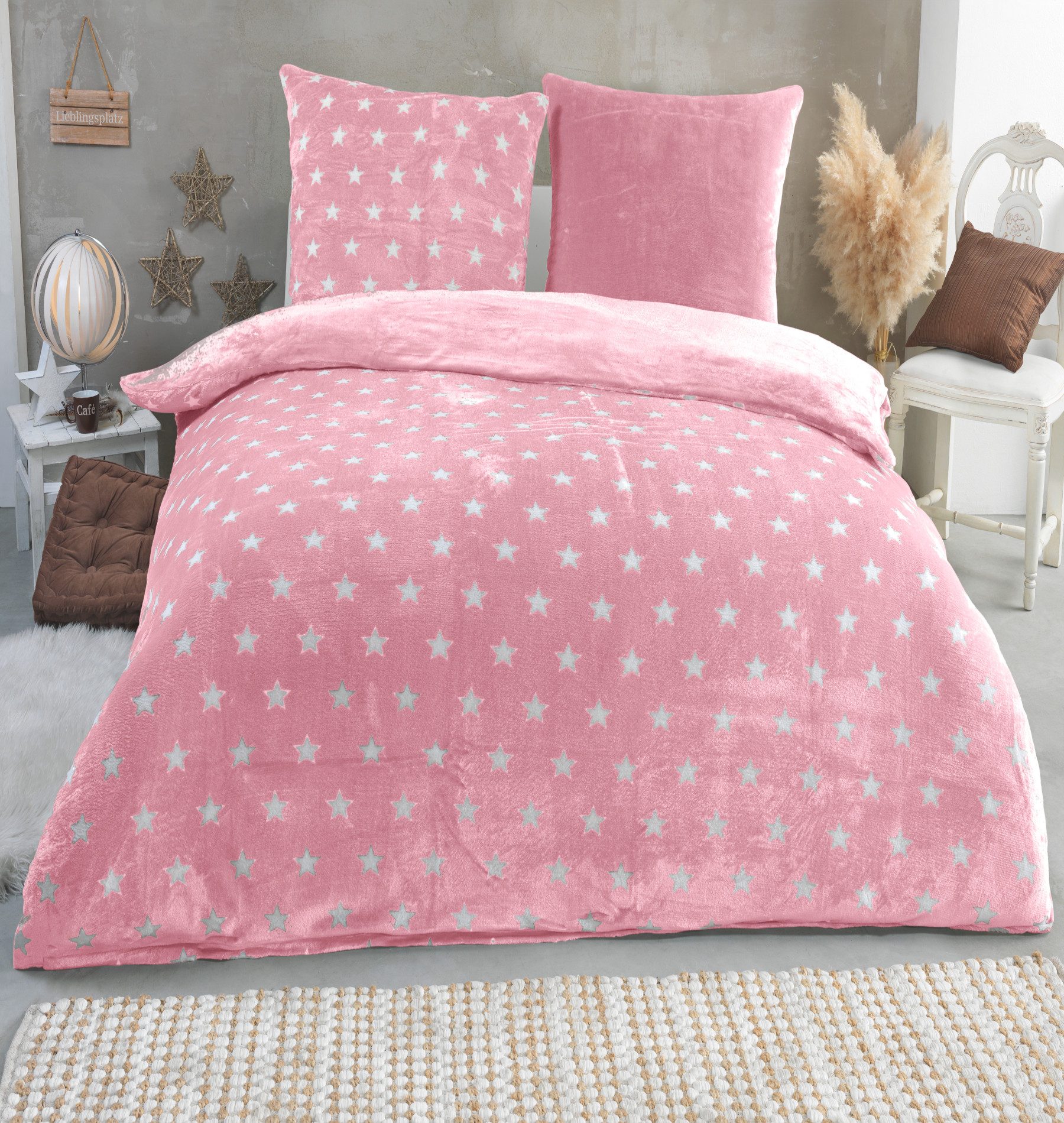 Malika Wendebettwäsche 200x200 + 2x 80x80 cm Cashmere Touch Sterne Bettwäsc günstig online kaufen