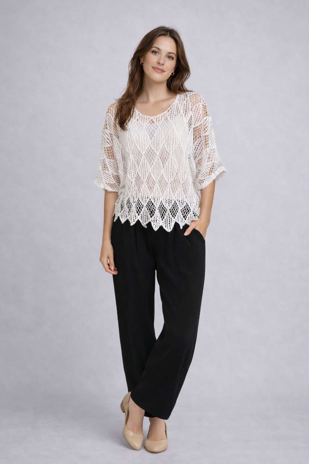 ITALY VIBES Tunika - Poncho - Häkelshirt Damen - Häkelbluse - gratis Untershirt - Top ONE SIZE / passend für Größe S - XL - gratis Top