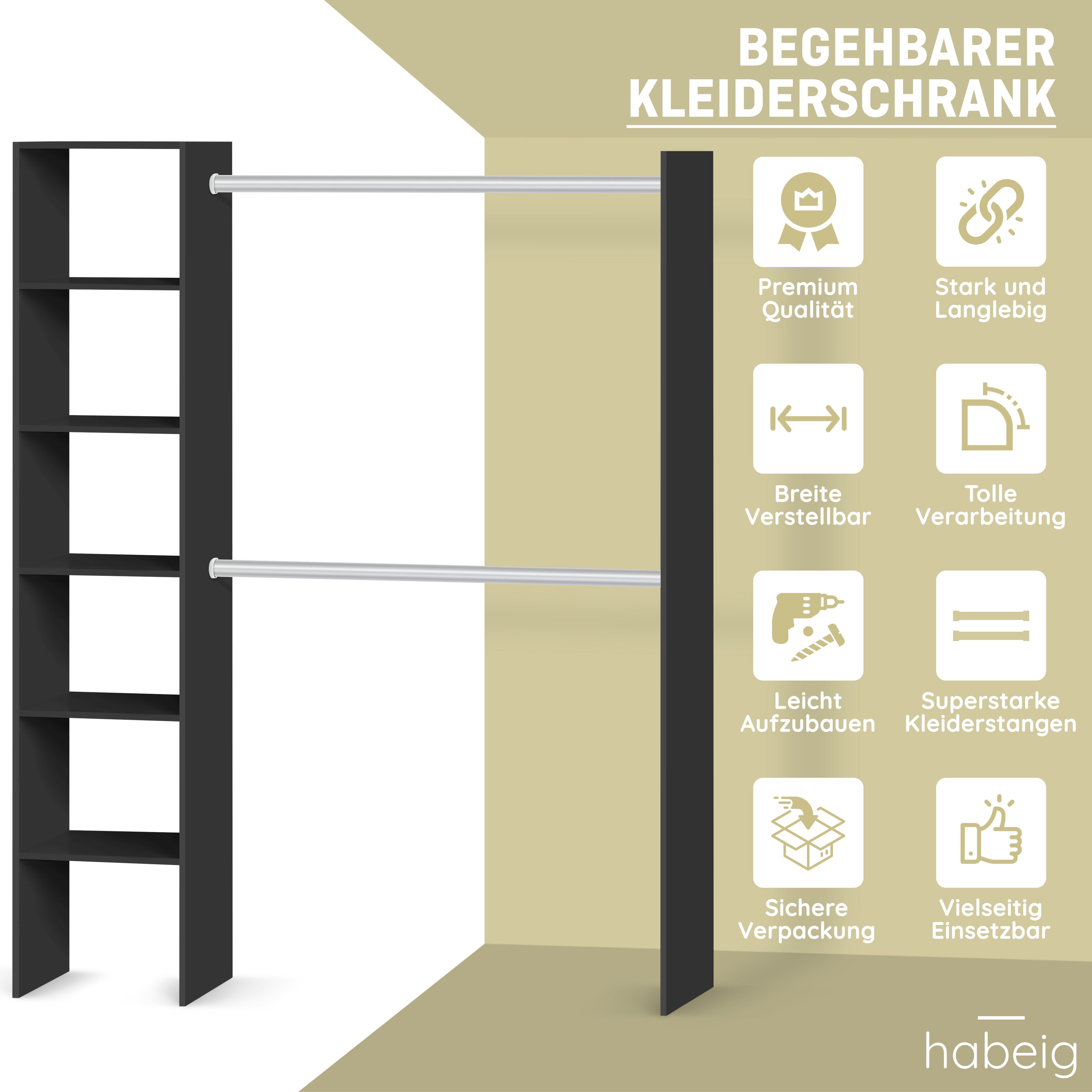 Schrank habeig Kleiderschrank (Schwarz) KLEIDERSCHRANK BEGEHBAR #6000