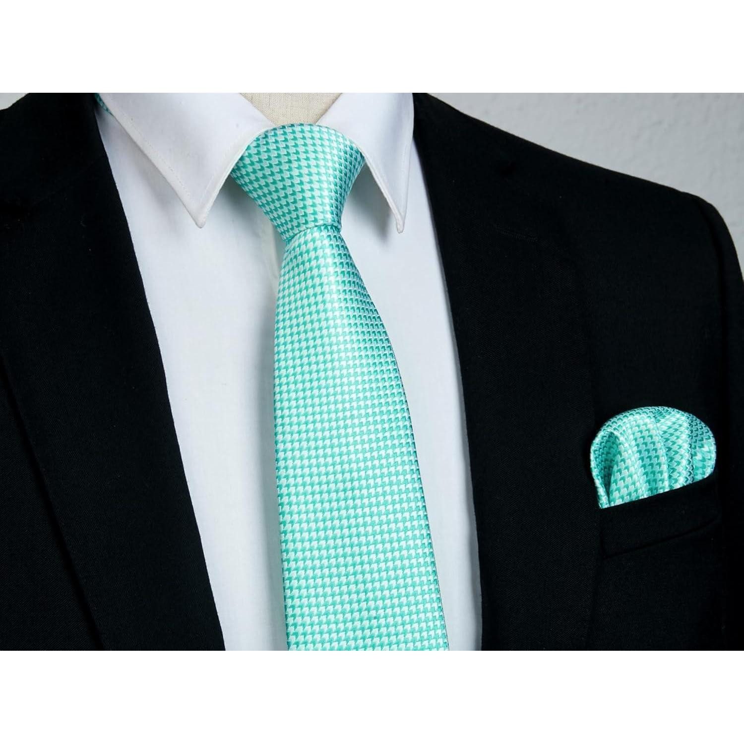 LuxusKollektion Krawatte Krawatte Herren Hochzeit Einstecktuch Hahnentritt Hellgrün Mintgrün