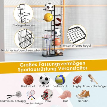 KOMFOTTEU Sportgeräte-Regalwagen, Basketball Aufbewahrungsregal mit 7 Stufen