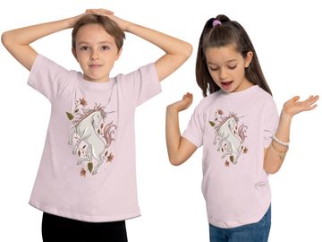 MyDesign24 Print-Shirt bedrucktes Kinder Mädchen T-Shirt - Einhorn mit Blumen Baumwollshirt mit Aufdruck, i186