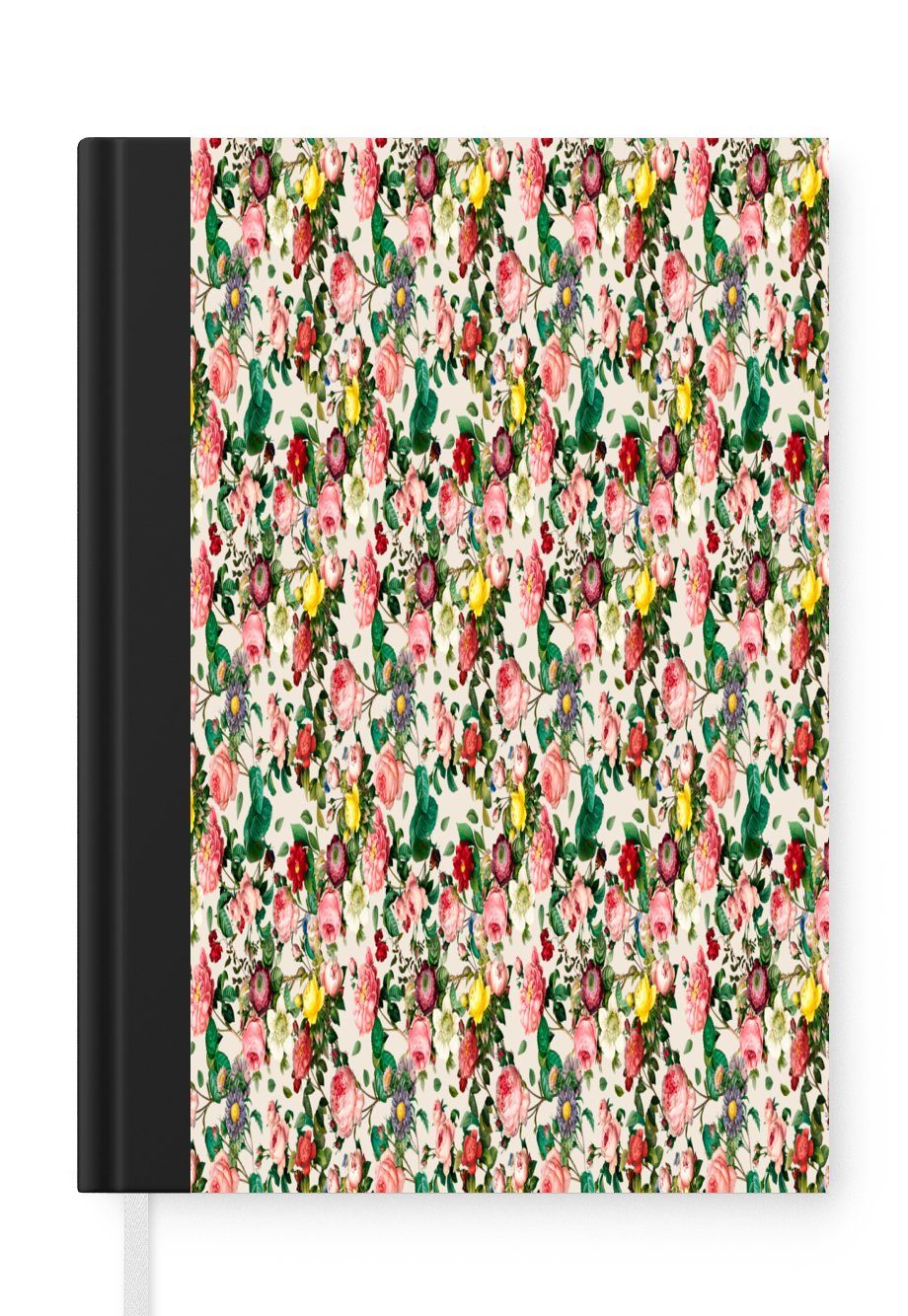 MuchoWow Notizbuch Blumen - Rosen Muster, - Journal, Seiten, 98 Merkzettel, - Tagebuch, Haushaltsbuch A5, Notizheft, Farben