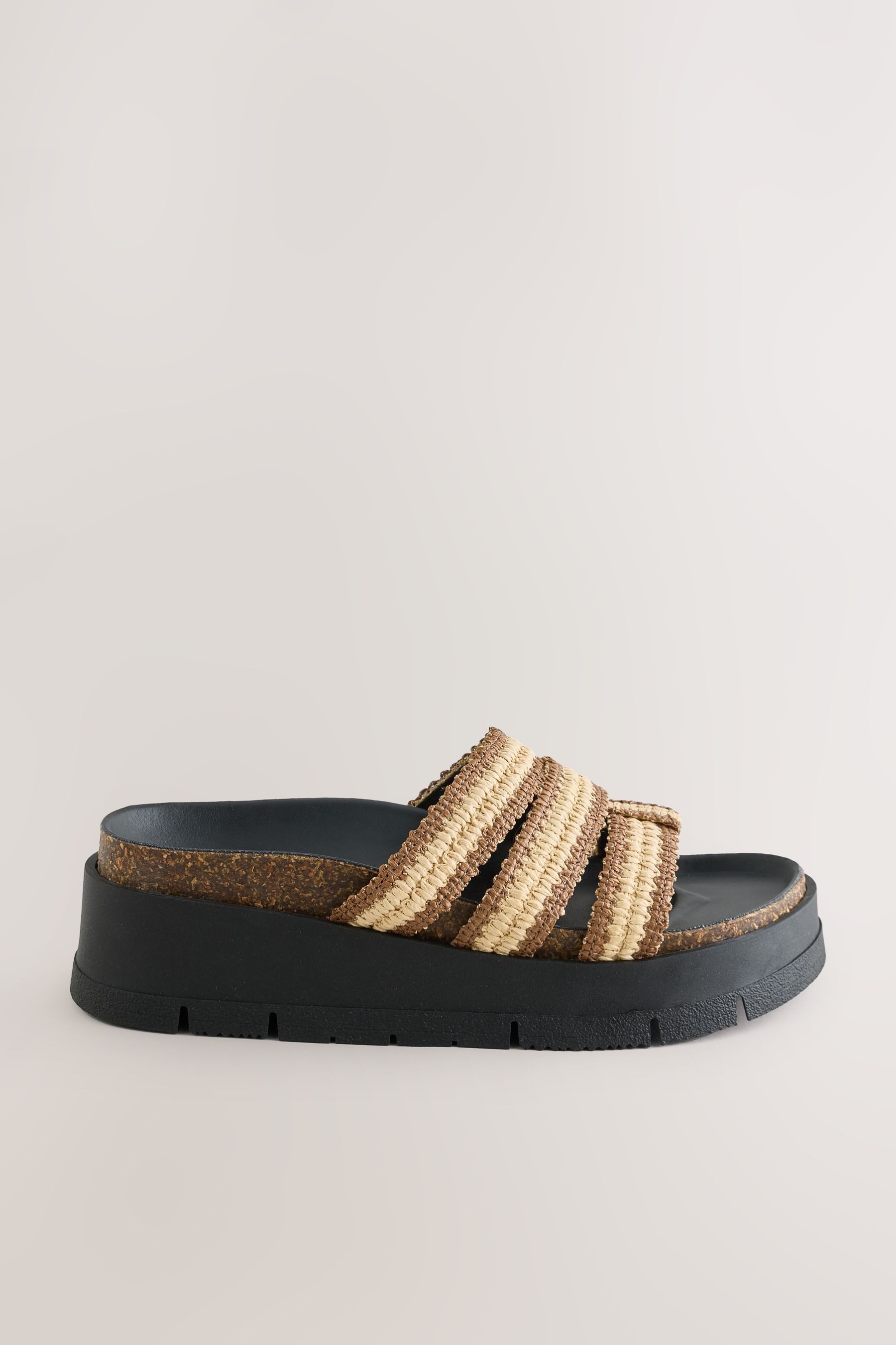 Next Flatform-Pantoletten mit Keilabsatz und Raffia Pantolette (1-tlg)