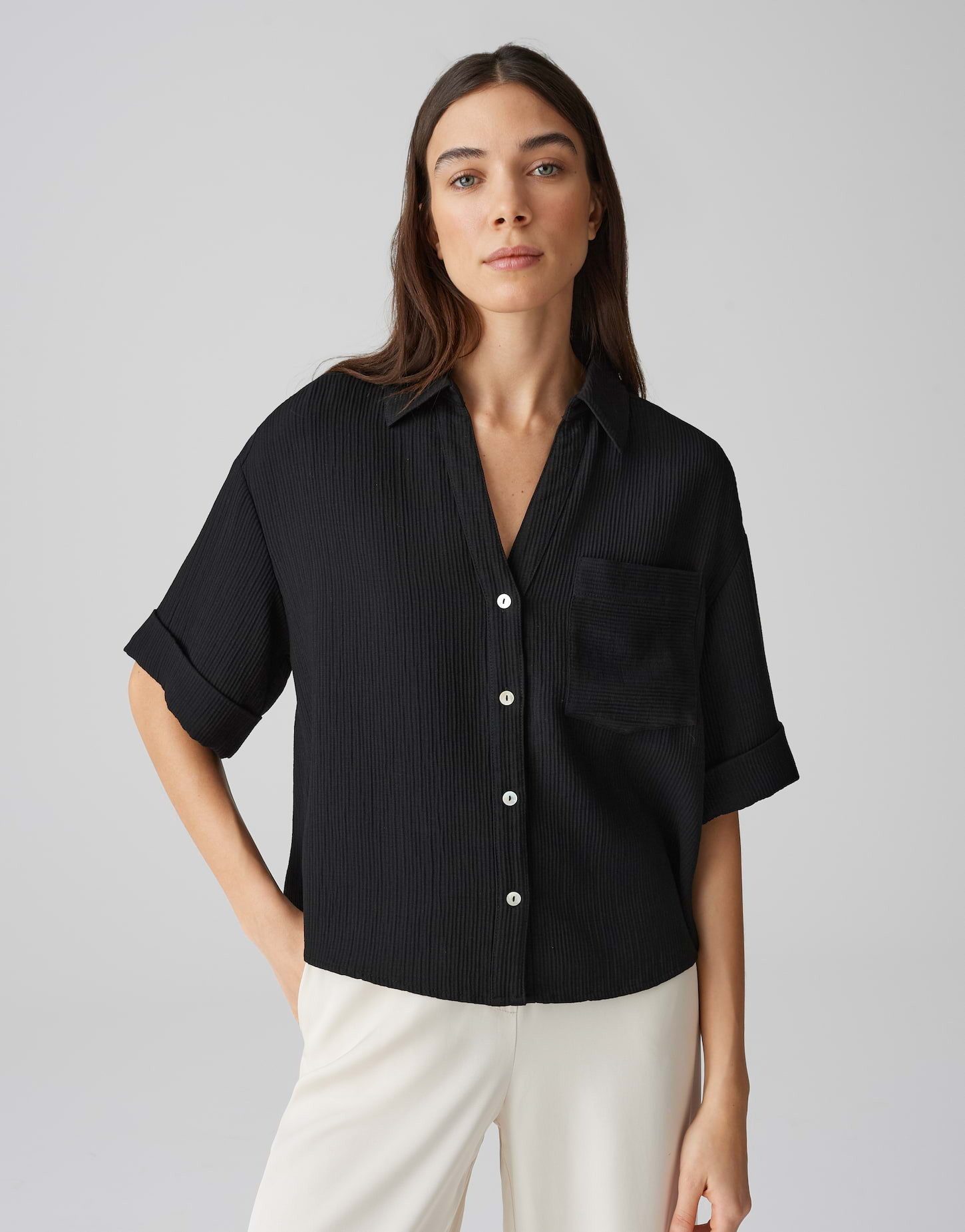 OPUS Kurzarmbluse FIORA Loose im Crinkle-Look günstig online kaufen