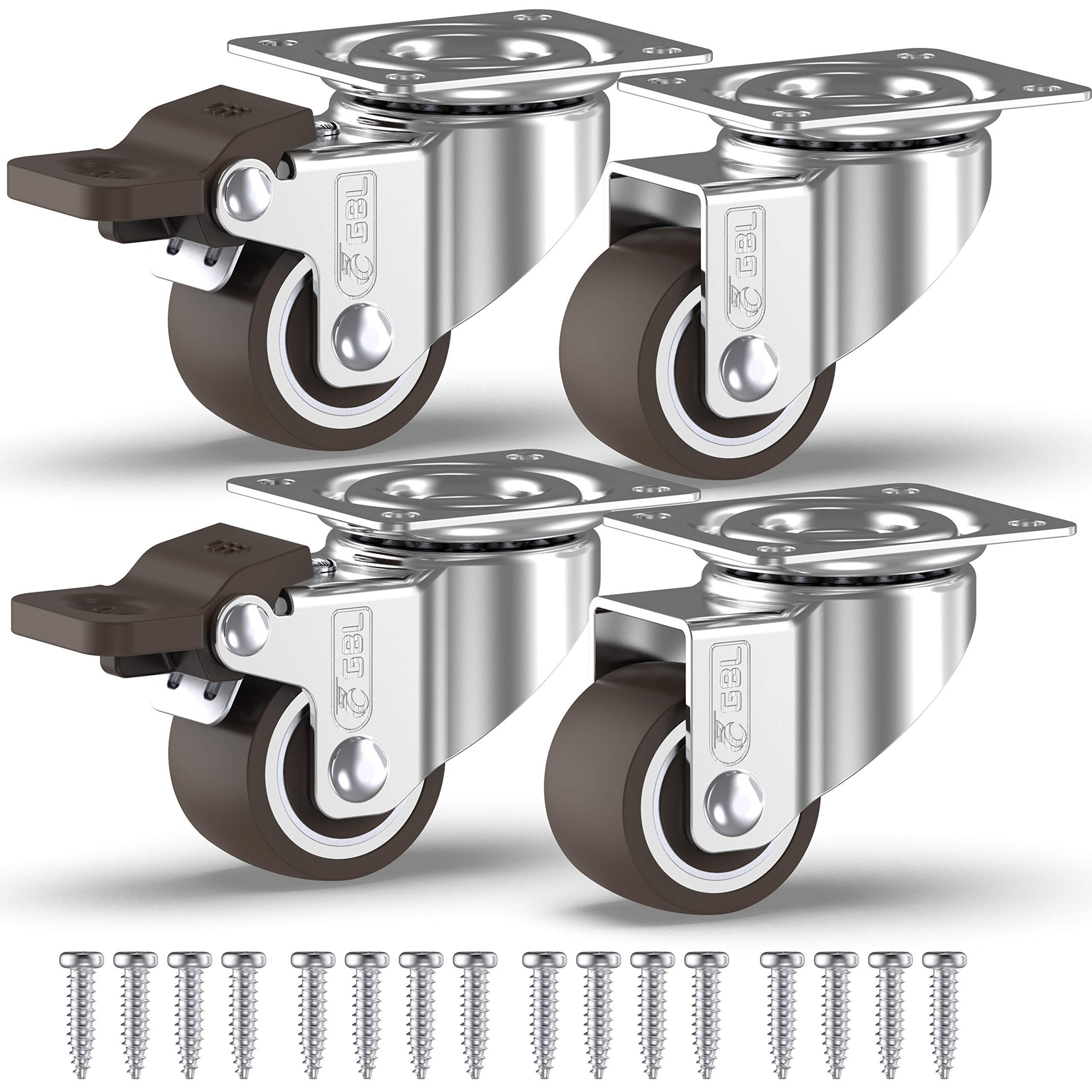 GBL Caster Wheels Möbelrolle GBL 4er Mini-Lenkrollen 1 Zoll mit 2 Bremsen und Schrauben