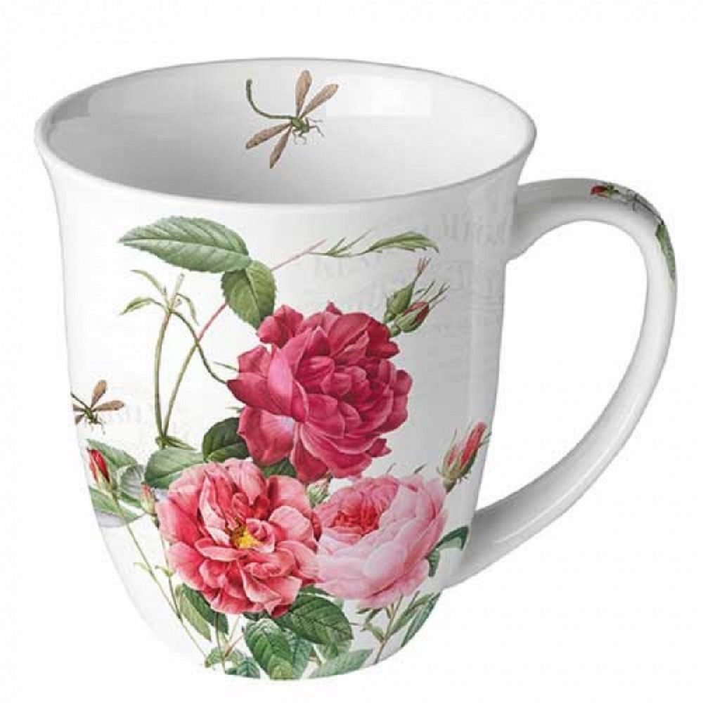 Ambiente Luxury Paper Products Becher Herzen, Mug, Rose, Sommer, Blumen, Pflanzen, Kollektion, Porzellan Tasse, Sommer Blumen, Amber Rosen Motiv, Geburtstag, Hochzeit, Valentinstag, Muttertag, Geschenke